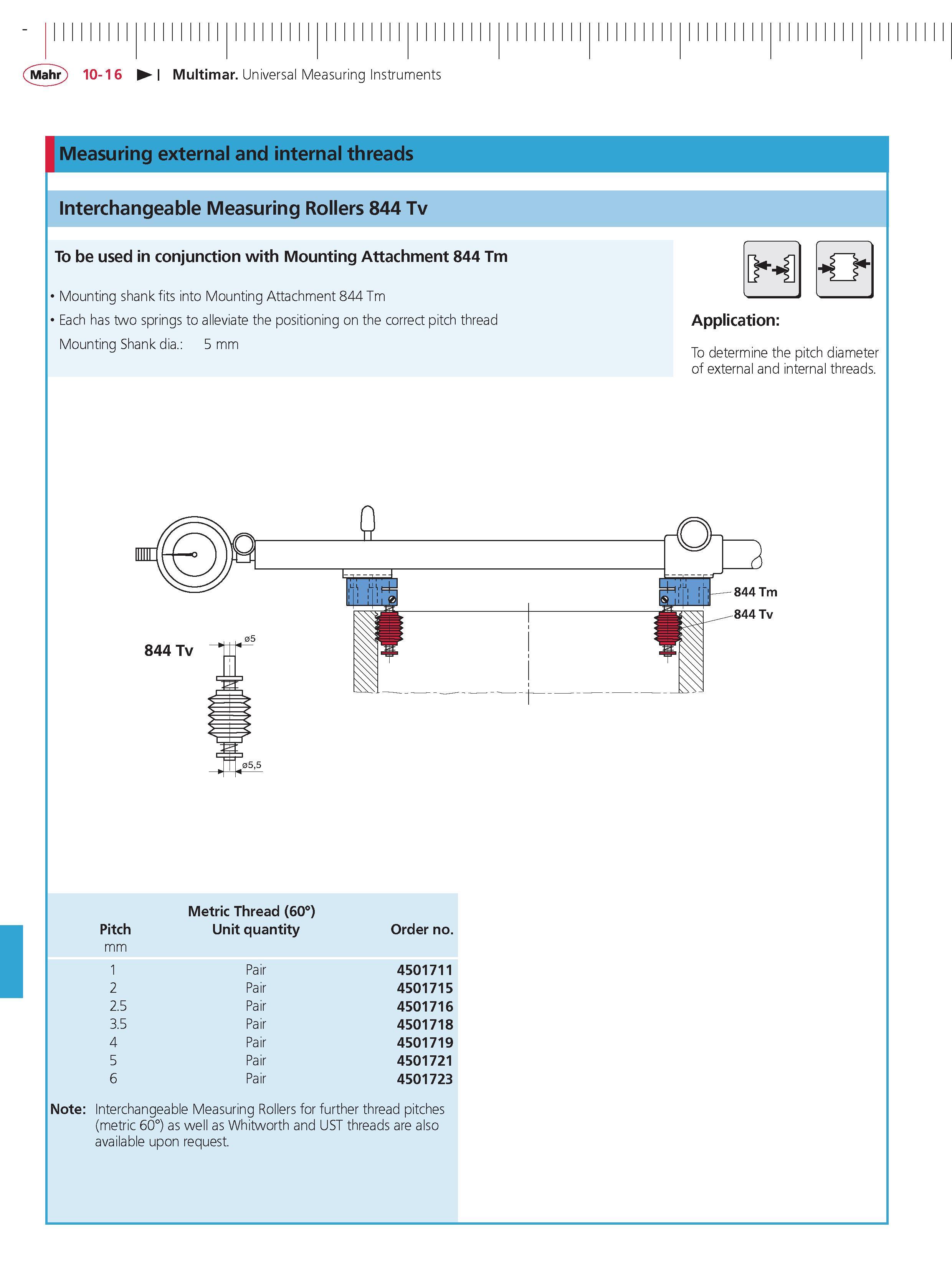 398 Mahr 10-16 Multimar Universal Measuring Instruments Measuring external and internal threads interchangeable Measuring Rollers 844 Tv To be used Каталог MAHR 2014 Измерительные инструменты приборы и оборудование для линейно-угловых измерений в машиностроении Стр. 10-16 ENG