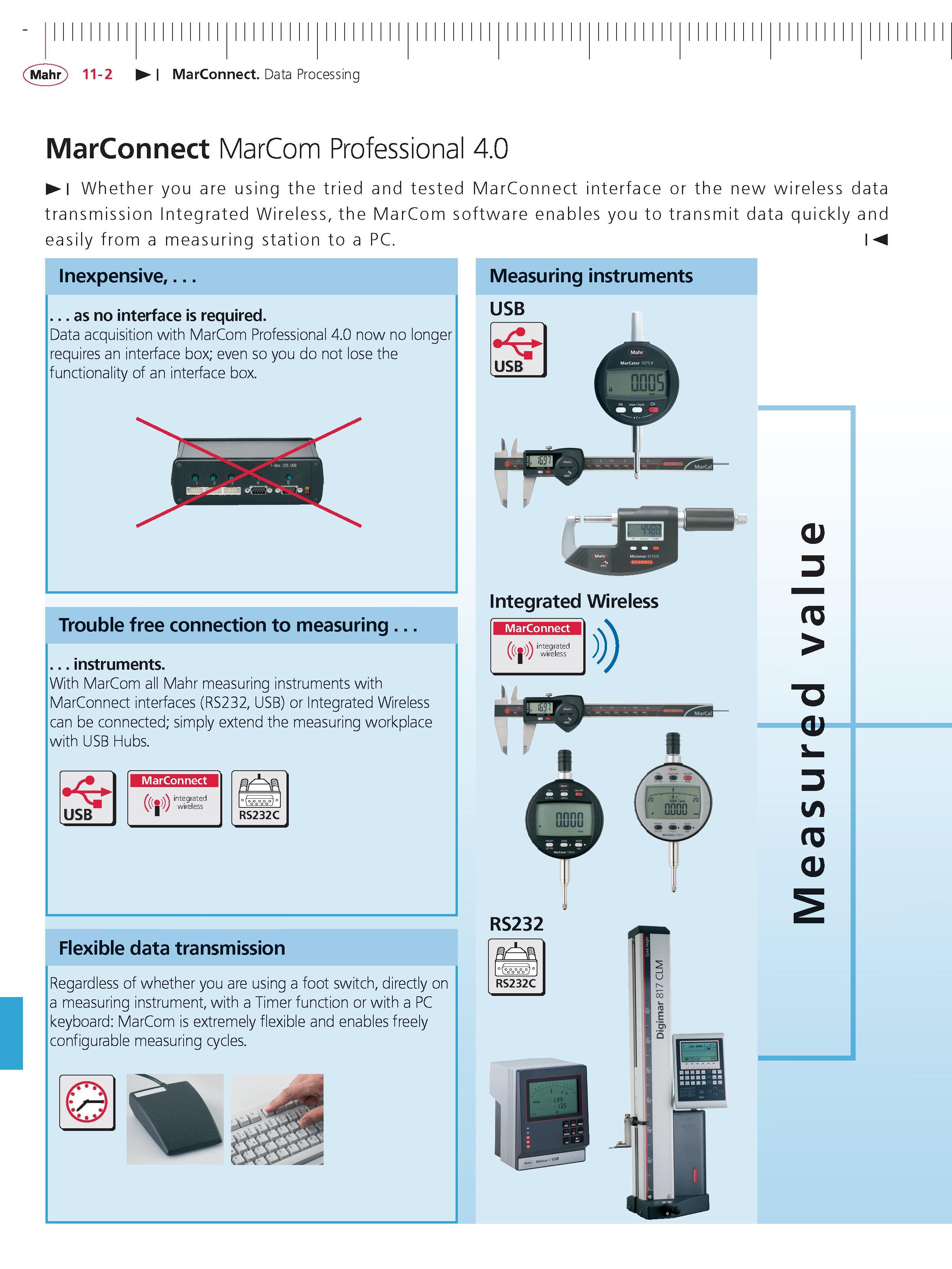 408 Mahr 11-2 MarConnect Data Processing MarConnect MarCom Professional 4 0 Whether you are using the tried and tested MarConnect interface or the Каталог MAHR 2014 Измерительные инструменты приборы и оборудование для линейно-угловых измерений в машиностроении Стр. 11-2 ENG