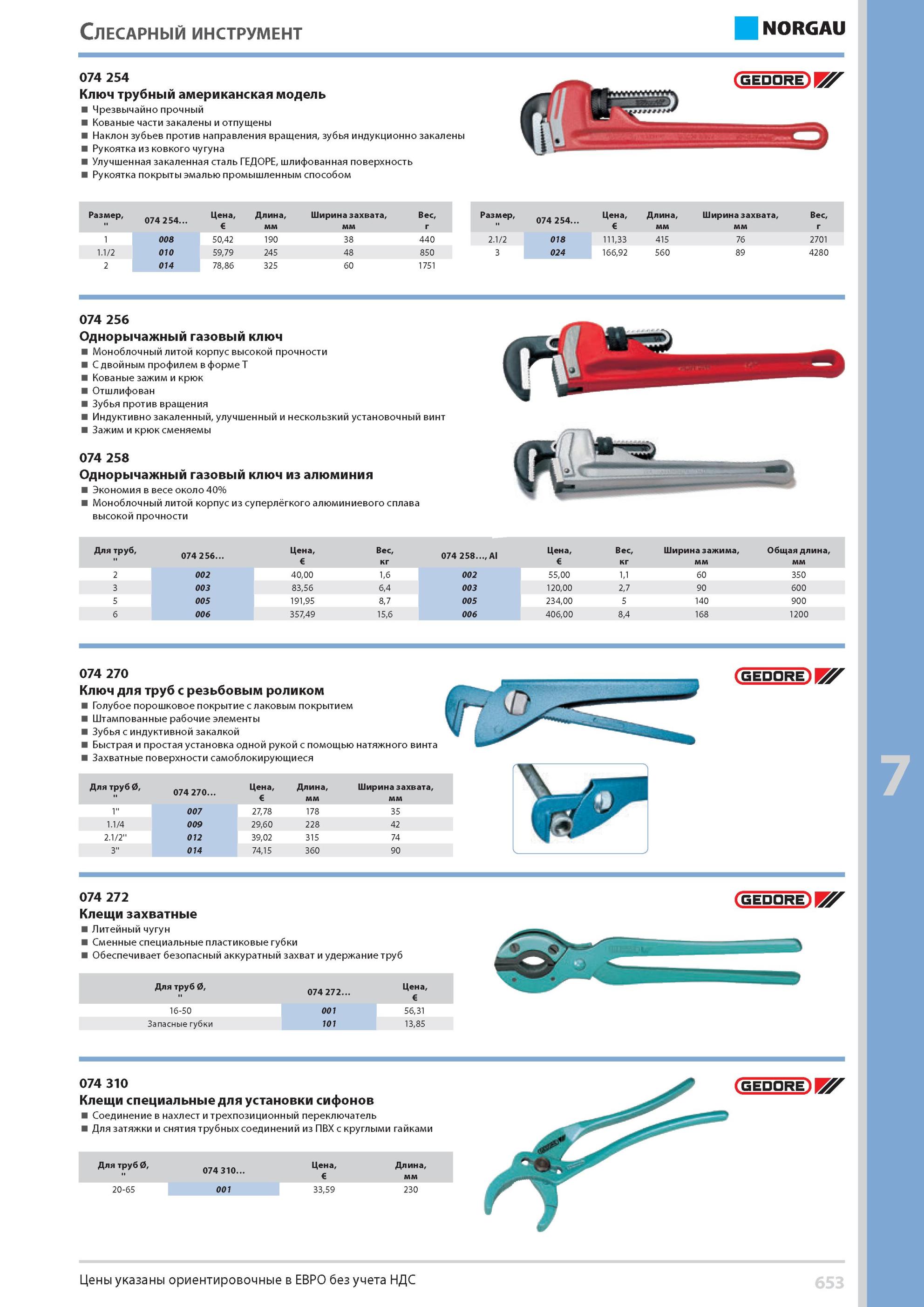 669 Ключ трубный американская модель прочный Кованые части закалены и отпущены Наклон зубьев против направления вращения, зубья индукционно закалены Рукоятка и Каталог NORGAU 2014 Профессиональные инструменты и промышленное оборудование Стр. 653
