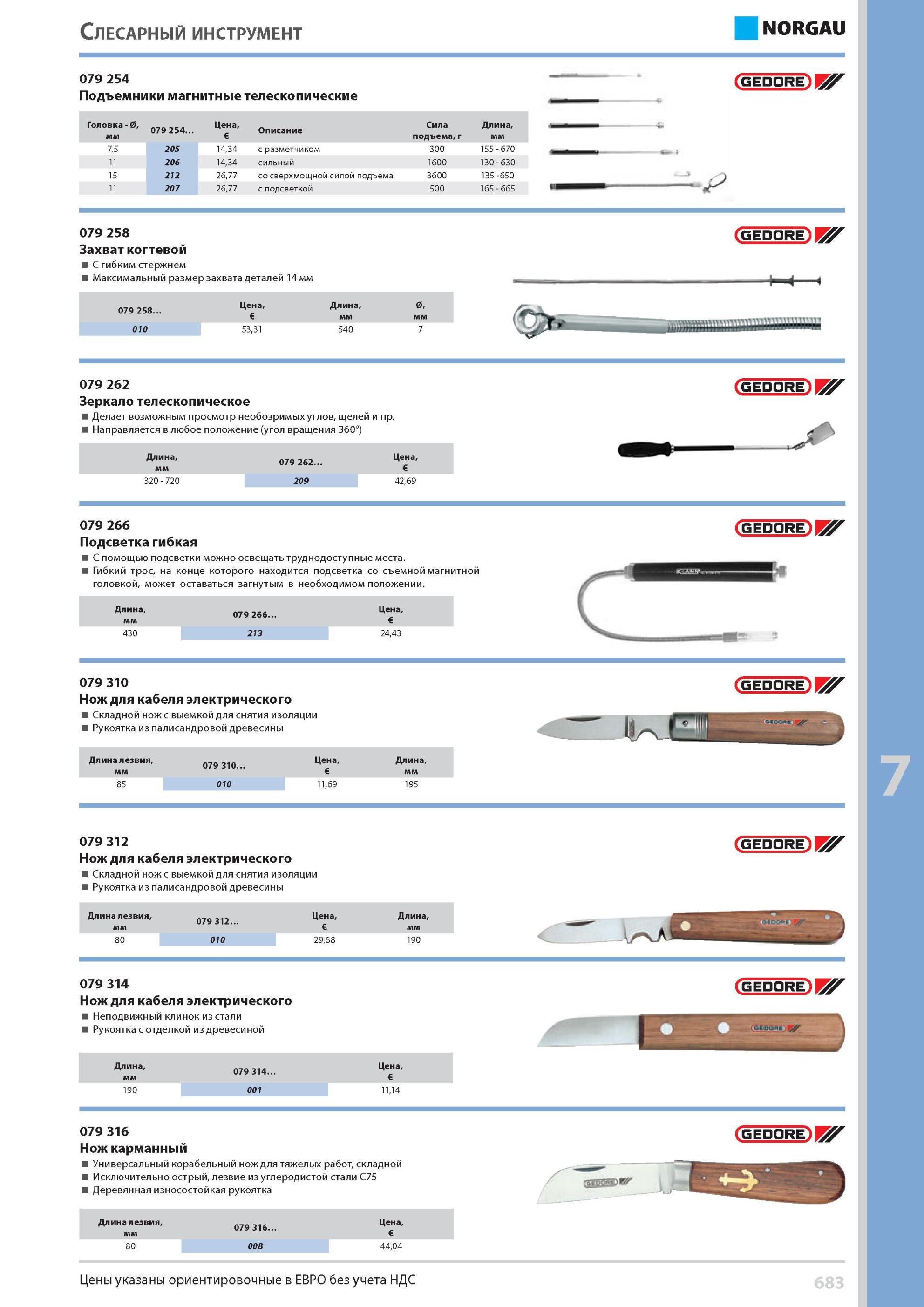 699 Подъемники магнитные телескопические Головка мм 079 254 Цена Описание Сила подъема Длина, мм 7,5 205 14,34 с разметчиком 300 155 670 11 206 14,34 сильный 1 Каталог NORGAU 2014 Профессиональные инструменты и промышленное оборудование Стр. 683