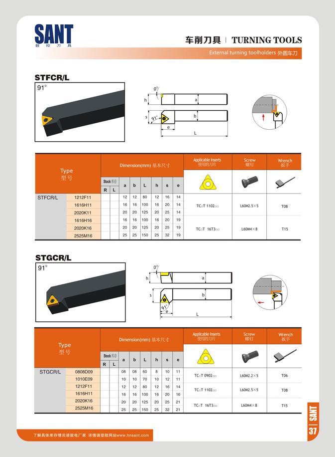43 SANT M 10 71 TURNING TOOLS External turning toolholders 9M9 73 STFCR/L 'Otl 'tk- iwB Screw Mil V Wrench DimcnsK i(mm) (tUHOH' 11 &f Type i II 'v V Svxi Iff Каталог SANT 2016 Металлорежущий инструмент со сменными режущими пластинами Токарные резцы с СРП Расточные оправки Резьбовые державки Торцевые фрезы Корпусные сверла Стр. 37