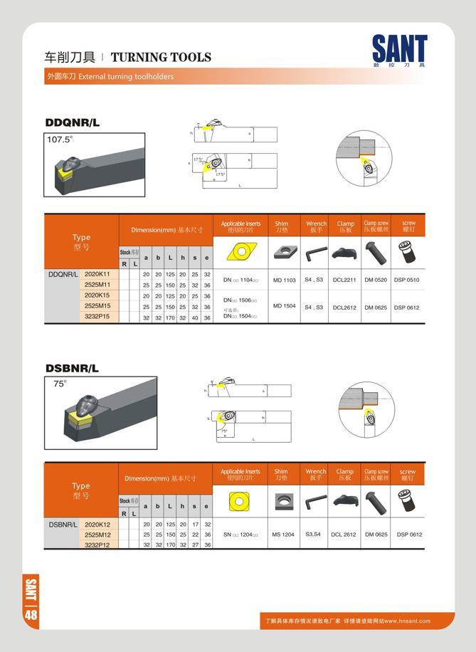 54 TURNING TOOLS SANT t re 7i 9KHSZ3 External turning DDQNR/L \ 4 \ h> i Dlmensioo(mm) >/ 1 I “ a b L h s e R ' DOQNFVL 2020K11 20 20 125 20 25 32 2525M11 25 Каталог SANT 2016 Металлорежущий инструмент со сменными режущими пластинами Токарные резцы с СРП Расточные оправки Резьбовые державки Торцевые фрезы Корпусные сверла Стр. 48