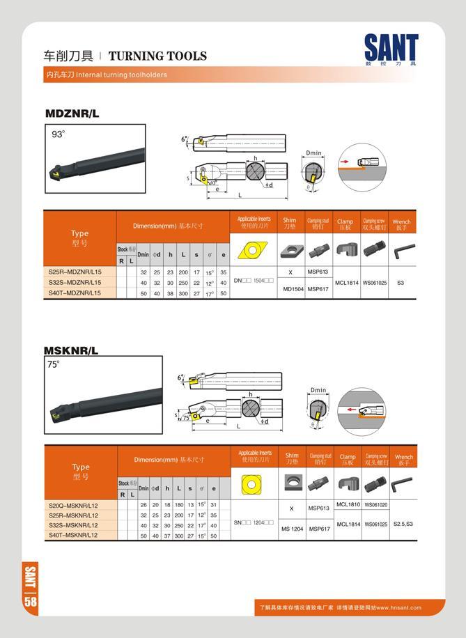 64 M U M TURNING TOOLS Internal turning toolholders SANT n 7i MSP613 MD15W MSP617 MDZNR/L Dmin Dimcnyon(mni) >J Shim 7J Clamp 0 /ktt Type u Six i Omn :d h l a Каталог SANT 2016 Металлорежущий инструмент со сменными режущими пластинами Токарные резцы с СРП Расточные оправки Резьбовые державки Торцевые фрезы Корпусные сверла Стр. 58