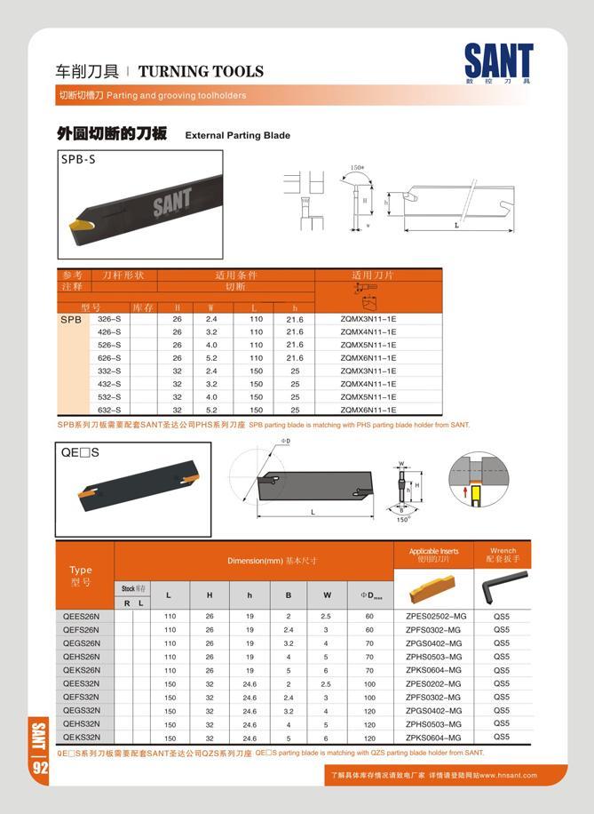 98 mn TURNING TOOLS yj iwjfli73 Parting and groo holders Extornal Parting Blade iso 1 M w II W 1 k SPB 326-S 426-S 26 26 2 4 3 2 110 110 21 6 21 6 ZQMX3N11-1E Каталог SANT 2016 Металлорежущий инструмент со сменными режущими пластинами Токарные резцы с СРП Расточные оправки Резьбовые державки Торцевые фрезы Корпусные сверла Стр. 92