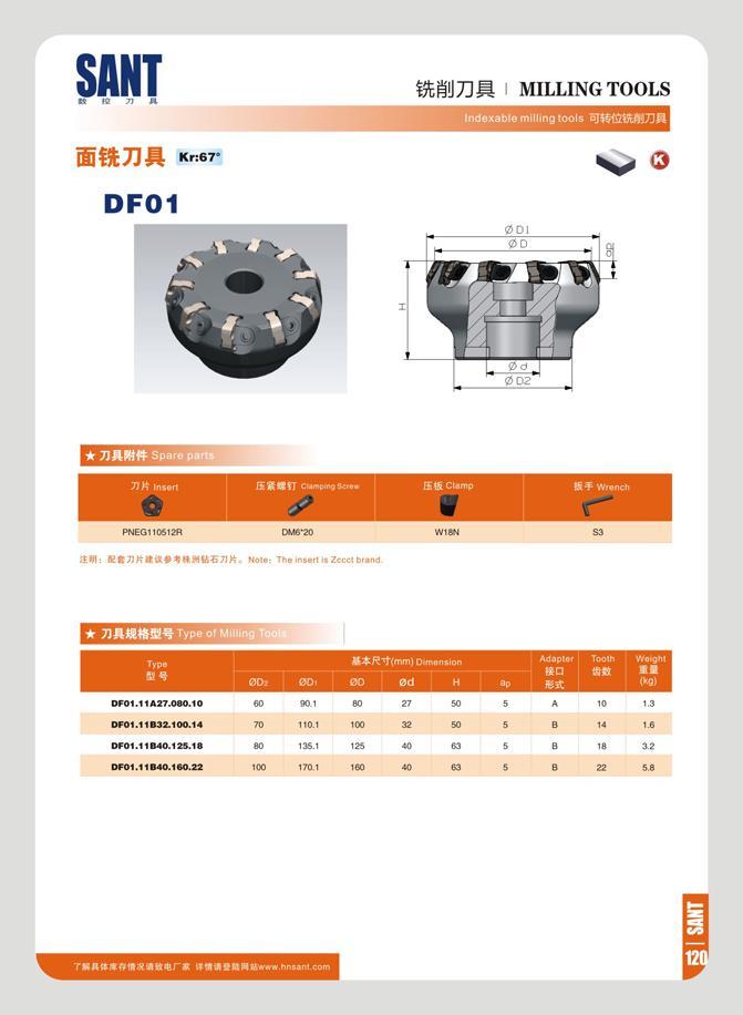 127 SANT tv 10 7> n SHtTJft Kner DF01 mm MILLING TOOLS Indexable milling tools 1 e ->9 V B PNEG110S12R DM6 20 W16N S3 iC71K - Note: The insert is ct brand Type Каталог SANT 2016 Металлорежущий инструмент со сменными режущими пластинами Токарные резцы с СРП Расточные оправки Резьбовые державки Торцевые фрезы Корпусные сверла Стр. 121