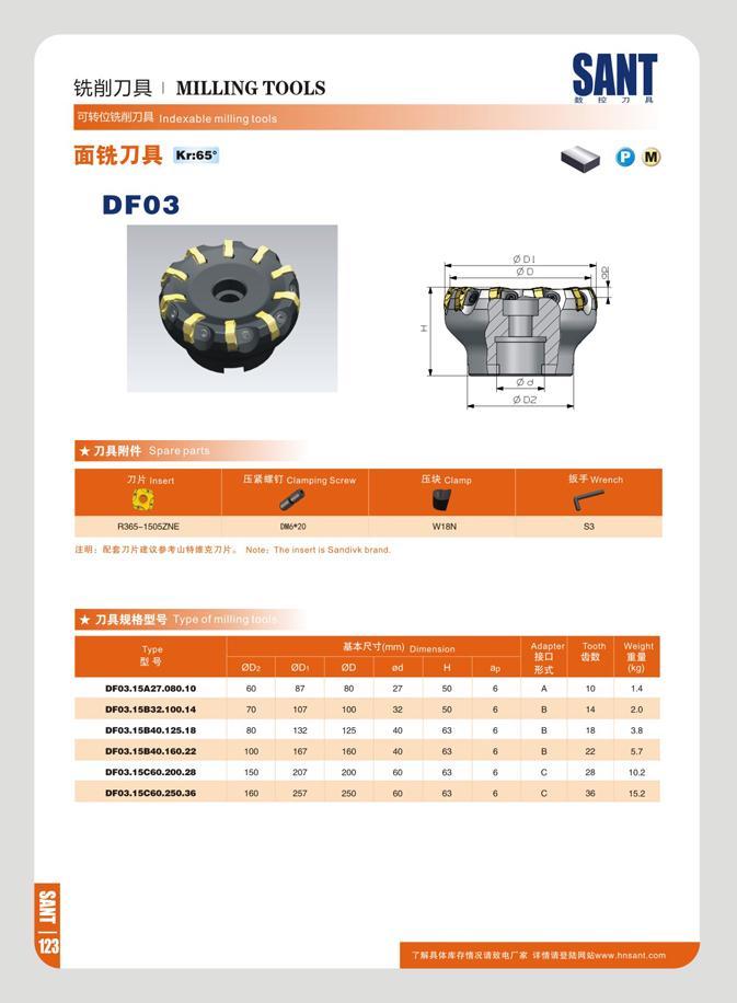 131 mm MILLING TOOLS SJRtQtJW'JER Indexable milling tools SftJJft Kr:65- DF03 SANT It W 7t U 71K insert fit V R365-1505ZNE cm-20 W18N S3 3M: K 7JKatt il MI ft7 Каталог SANT 2016 Металлорежущий инструмент со сменными режущими пластинами Токарные резцы с СРП Расточные оправки Резьбовые державки Торцевые фрезы Корпусные сверла Стр. 125