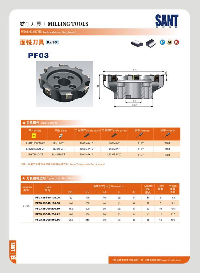 142 mm MILLING TOOLS 5I Oi5W)7DR Indexable milling ffiftJJft r:90- PF03 SANT B W 71 spare m 7JK Insert a 71 & Slum 7JK ITlnsert Screw 7J tIShim Scrow iS Wrench Каталог SANT 2016 Металлорежущий инструмент со сменными режущими пластинами Токарные резцы с СРП Расточные оправки Резьбовые державки Торцевые фрезы Корпусные сверла Стр. 136