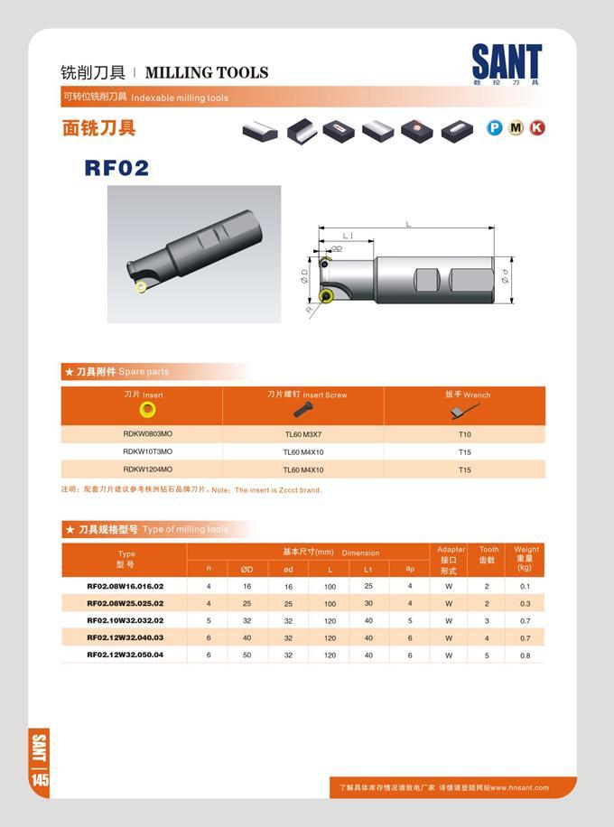152 mm MILLING TOOLS RF02 SANT R 10 71 H Spare pans RDKW10T3MO TL80M4X10 T15 RDKW12WMO TI60M4X10 T15 3W: K 7)Kttt % Wtt6ft 7m Note: Th ins rt Is ct brand Typo Каталог SANT 2016 Металлорежущий инструмент со сменными режущими пластинами Токарные резцы с СРП Расточные оправки Резьбовые державки Торцевые фрезы Корпусные сверла Стр. 146