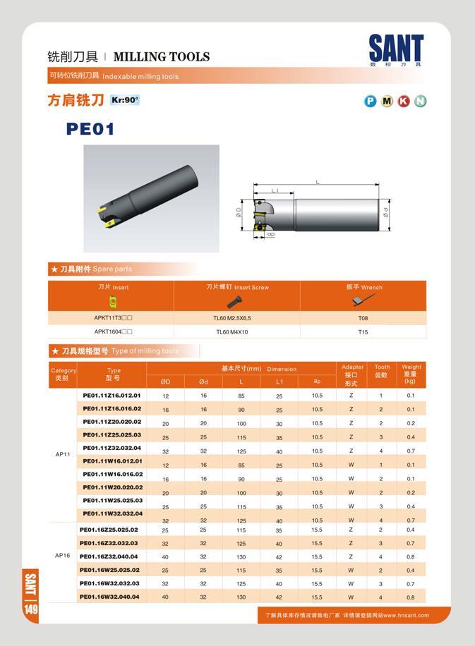 156 mm MILLING TOOLS pJ SfQSWJ7DK indexable i urn Kr:90° PE01 SANT It 71 H 7))i insert s 77K' H Insert Screw APKT11T3CX IL60M2 5X6 5 108 APKT160400 TL60 M4X10 Каталог SANT 2016 Металлорежущий инструмент со сменными режущими пластинами Токарные резцы с СРП Расточные оправки Резьбовые державки Торцевые фрезы Корпусные сверла Стр. 150