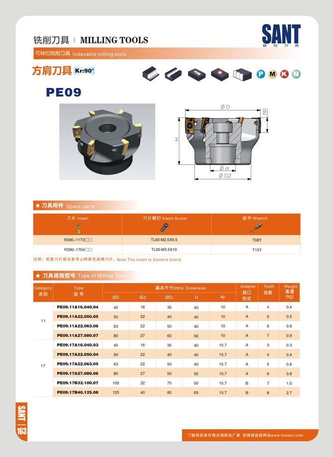 170 mm MILLING TOOLS SANT P IB 71 °JB 2tJW )7DJ8 Indexable Kr:90° PE09 Spare parts 7JK insert 7JK tT Insort Scrow R390-11T3QQ TL60M25X6 5 R390-170400 TLGO M3 5 Каталог SANT 2016 Металлорежущий инструмент со сменными режущими пластинами Токарные резцы с СРП Расточные оправки Резьбовые державки Торцевые фрезы Корпусные сверла Стр. 164
