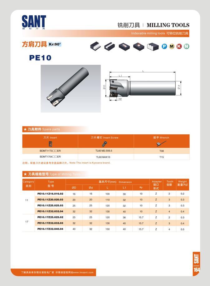 171 SANT Kr:90° PE10 irnji: MILLING TOOLS Indexable milling tools 7JK insert Insert Screw BOMT11T3DDER TL60 M25X65 ioe BOMT1704DDER TL60M4X10 a : Note The inse Каталог SANT 2016 Металлорежущий инструмент со сменными режущими пластинами Токарные резцы с СРП Расточные оправки Резьбовые державки Торцевые фрезы Корпусные сверла Стр. 165
