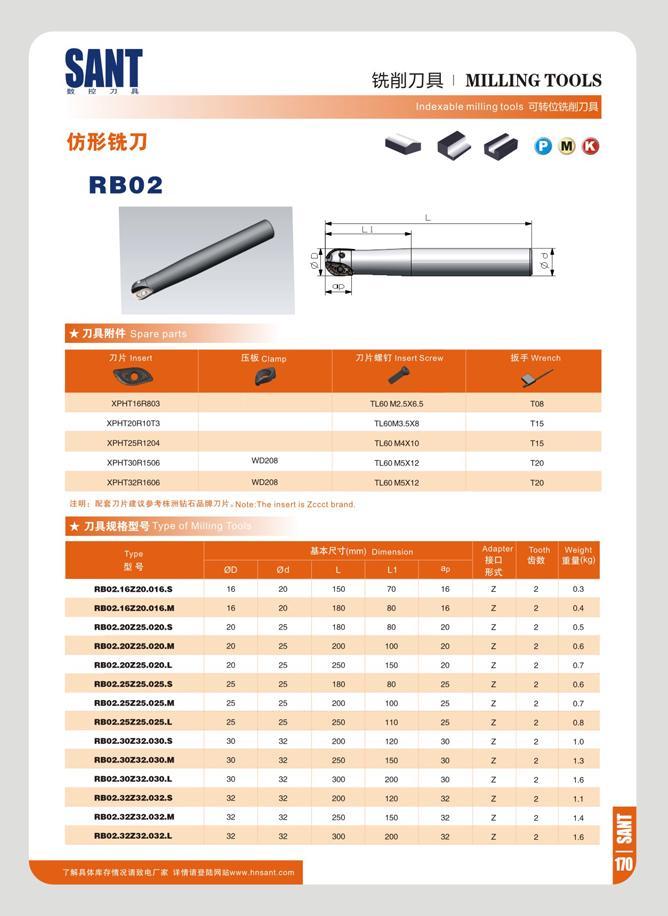 176 SANT n 7> n flSJ&fftJJ RB02 mu - MILLING TOOLS Indexable milling tools O“0 7 AWtt 71 ft Insert IE ffi Clamp II 57 XPHT16R803 XPHT20R10T3 XPHT25H1204 XPHT30 Каталог SANT 2016 Металлорежущий инструмент со сменными режущими пластинами Токарные резцы с СРП Расточные оправки Резьбовые державки Торцевые фрезы Корпусные сверла Стр. 170