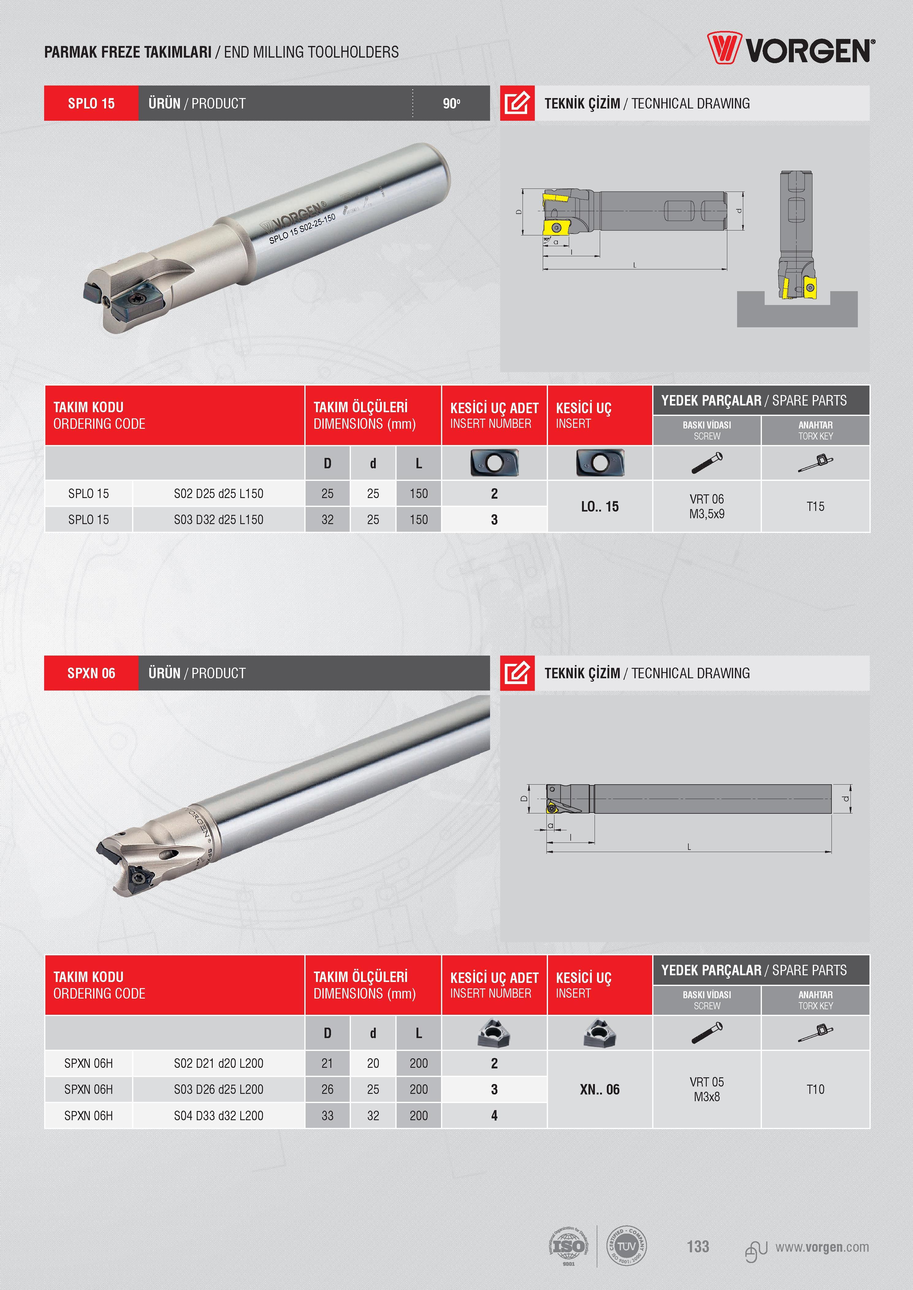 131 PARMAK FREZE TAKIMLARI / END MILLING TOOLHOLDERS Vorgen SPLO 15 ÜRÜN/PRODUCT 90° TEKNİK ÇİZİM / TECNHICAL DRAWING TAKIM KODU TAKIM ÖLÇÜLERİ KESİCİ UÇ ADE Каталог VORGEN 2018 Станочный инструмент с режущими сменными пластинами Токарные резцы Расточные державки и оправки Фрезы концевые и насадные с СРП Сверла Стр. 131