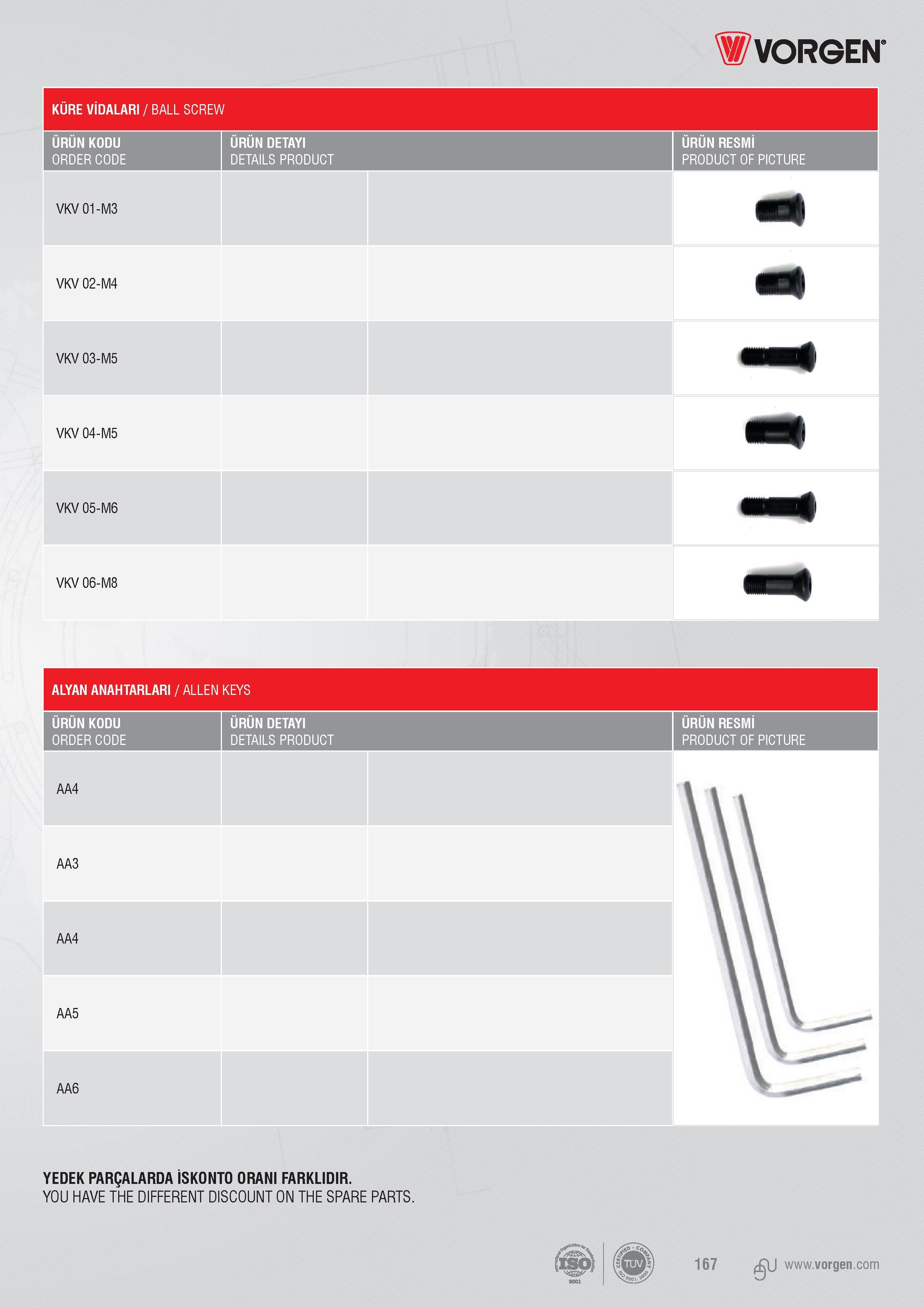 164 IVORGEN KURE VİDALARI / BALL SCREW URUN KODU ORDER CODE URUN DETAYI DETAILS PRODUCT VKV01-M3 VKV 02-M4 VKV 03-M5 VKV 04-M5 VKV 05-M6 VKV 06-M8 URUN RESMİ Каталог VORGEN 2018 Станочный инструмент с режущими сменными пластинами Токарные резцы Расточные державки и оправки Фрезы концевые и насадные с СРП Сверла Стр. 164