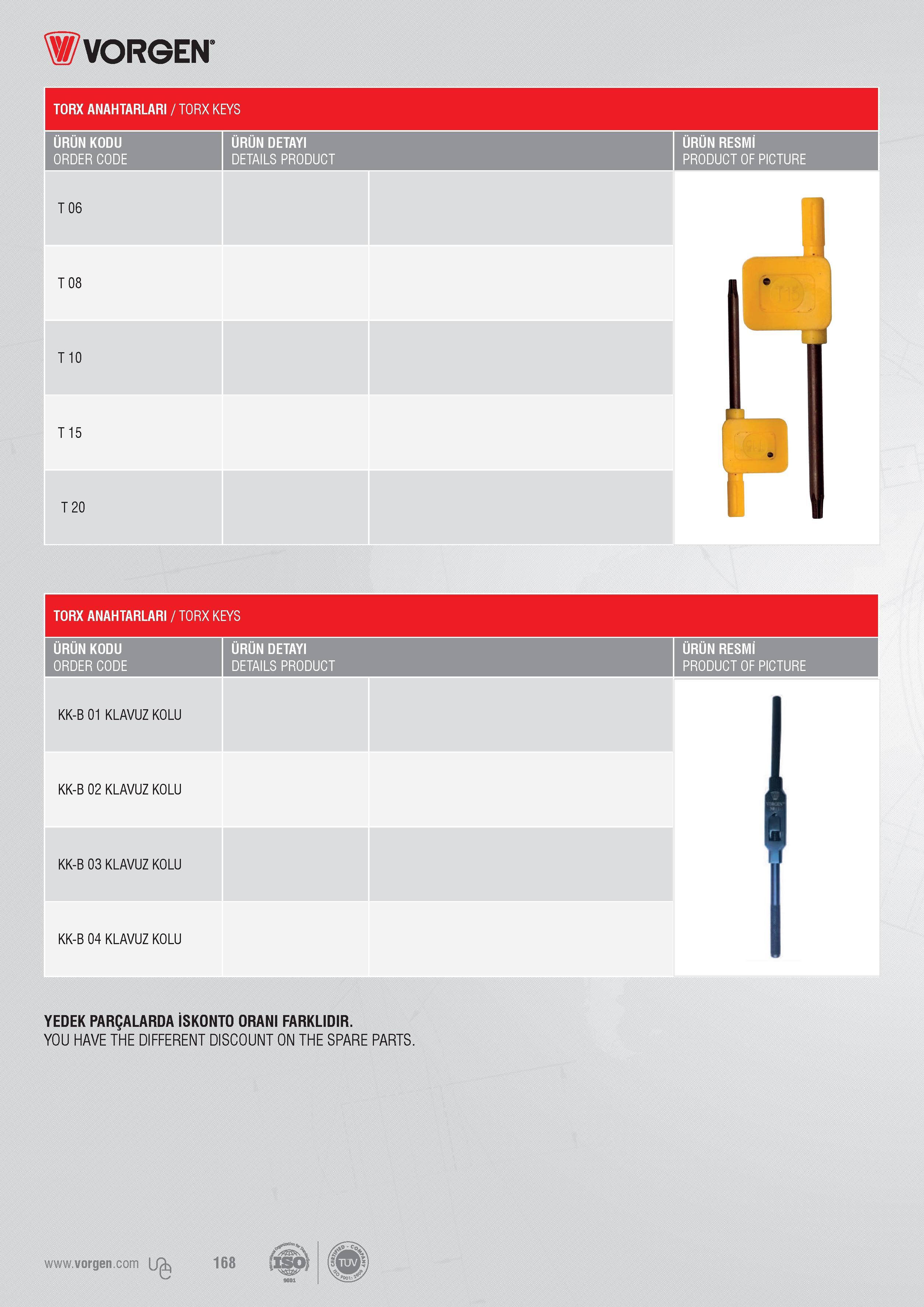 165 TORX ANAHTARLARI / TORX KEYS ÜRÜN KODU ORDER CODE ÜRÜN DETAYI DETAILS PRODUCT T 06 T 08 T 10 T 15 URUN RESMİ PRODUCT OF PICTURE T 20 TORX ANAHTARLARI / T Каталог VORGEN 2018 Станочный инструмент с режущими сменными пластинами Токарные резцы Расточные державки и оправки Фрезы концевые и насадные с СРП Сверла Стр. 165