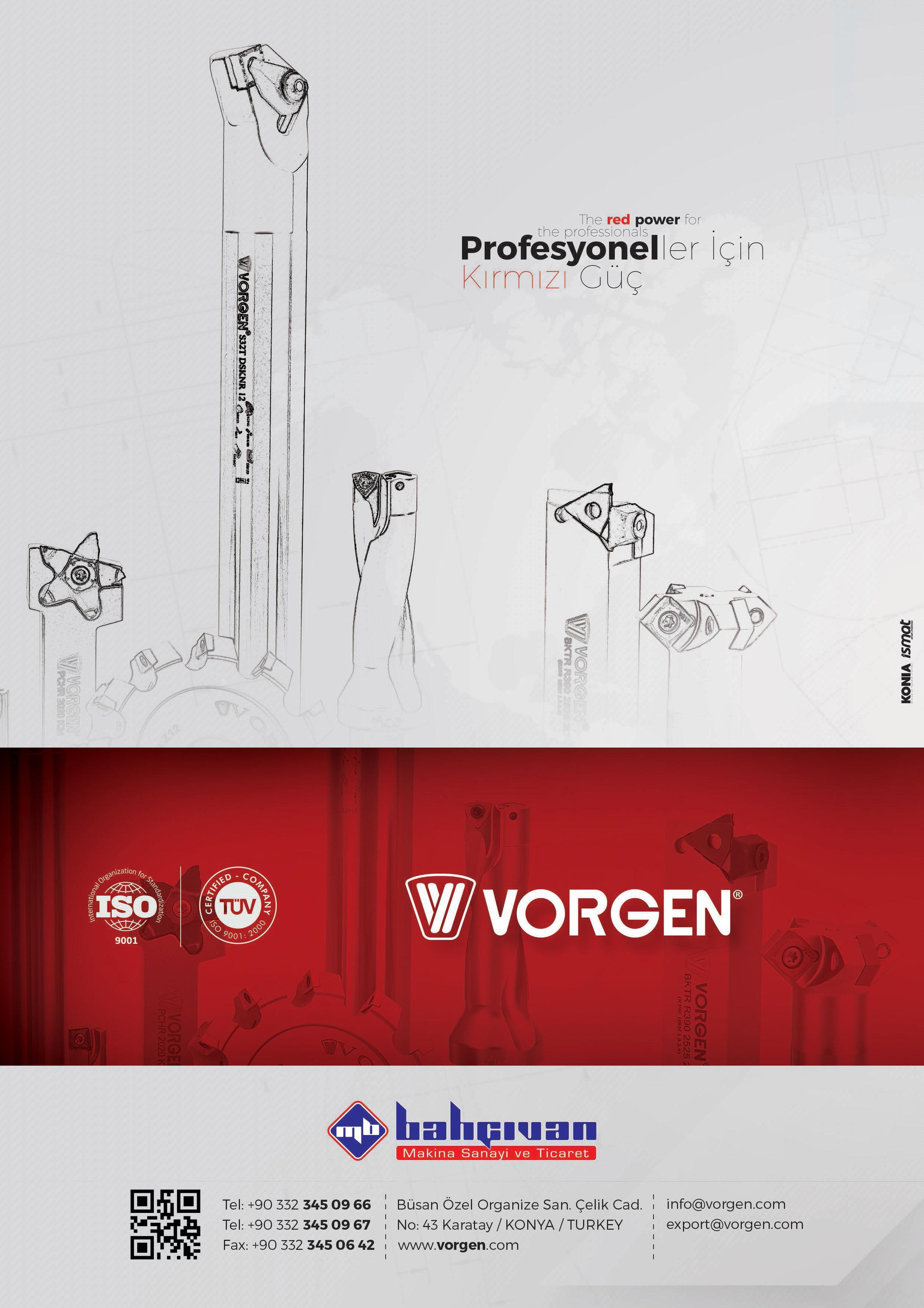 169 \fXernati0/ The red power for the professionals- Profesyoneller İçin Kırmızı Güç Vorgen BJqS ıhı Tel:+90 332 345 09 66 Tel:+90 332 345 0 9 67 Fax: +90 33 Каталог VORGEN 2018 Станочный инструмент с режущими сменными пластинами Токарные резцы Расточные державки и оправки Фрезы концевые и насадные с СРП Сверла Стр. 169