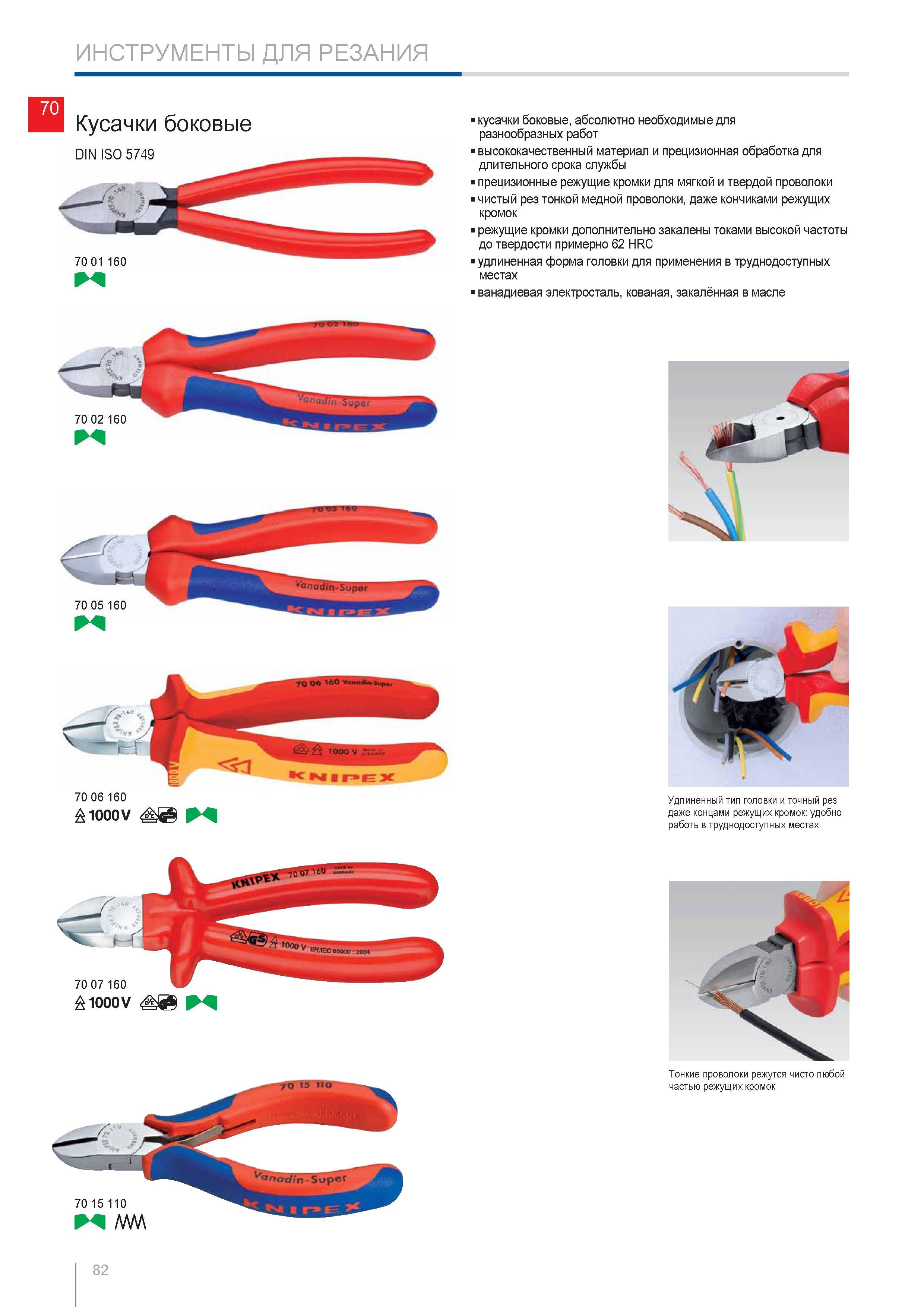 82 Кусачки боковые Knipex DIN ISO 5749 1000V абсолютно необходимые для разнообразных работ высококачественный материал и прецизионная обработка для длительного срока сл Каталог KNIPEX 2014 Профессиональный ручной инструмент для удаления изоляции Плоскогубцы Кусачки Ножницы Клещи Бокорезы Стр. 82