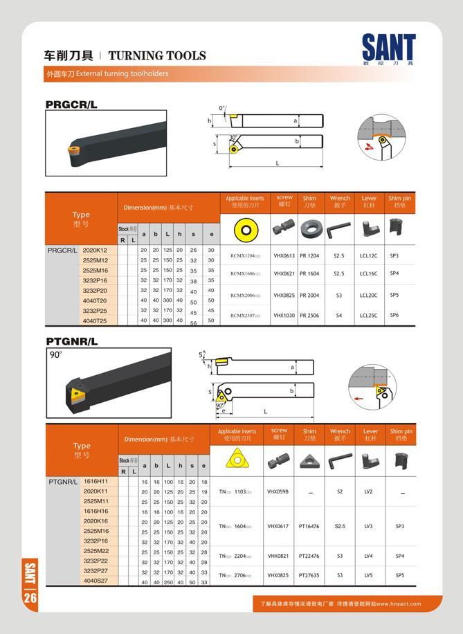 32 ¥iJ71 TURNING TOOLS 9HHS73 External SANT t n 7i PRGCR/L 07 dn s gx “ i 1 O i F L 1 PTGNR/L ttRinnn strew (, il / Wrooch r- Shim pin m a b L h > R E PRGCR/L Каталог SANT 2016 Металлорежущий инструмент со сменными режущими пластинами Токарные резцы с СРП Расточные оправки Резьбовые державки Торцевые фрезы Корпусные сверла Стр. 26