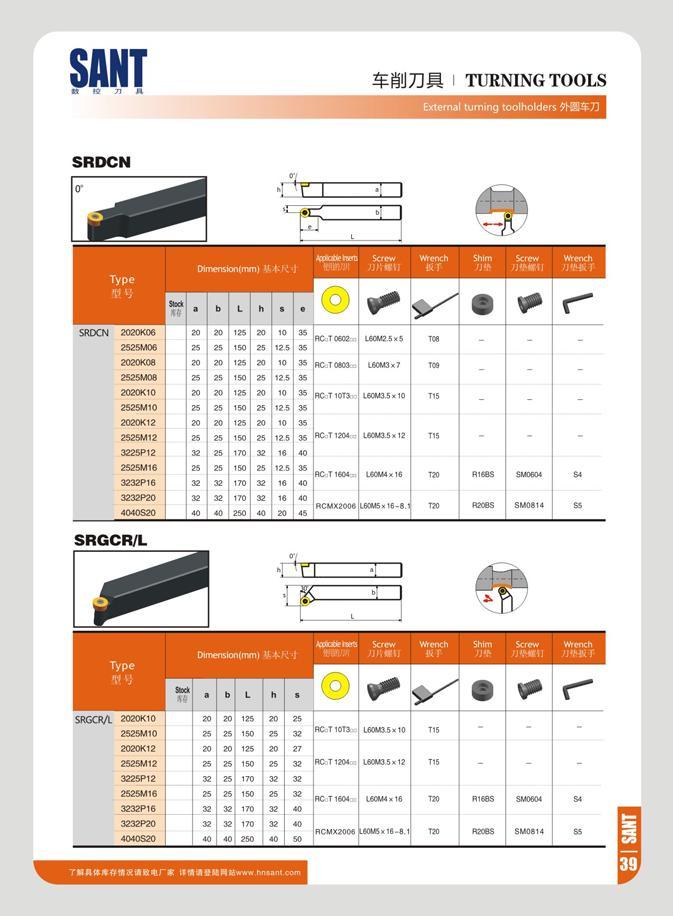 45 SANT ft re 71 I TURNING TOOLS External t toolholders 9H3SD SRDCN 'I TZ x tfi a b I h s o SRDCN 2020K06 20 PD 125 20 10 35 RC 1 0602 z U0M2 5 5 TCfl 2S25M06 Каталог SANT 2016 Металлорежущий инструмент со сменными режущими пластинами Токарные резцы с СРП Расточные оправки Резьбовые державки Торцевые фрезы Корпусные сверла Стр. 39
