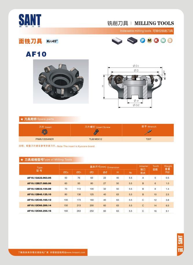 123 SANT n w 7J n ffllfc 73 Kr:45-AF10 mu - MILLING TOOLS Indexable milling tools BJUGHfcfl'JZIB O iOOO PNM01205ANER TL60M5X12 itW: KS7JKlli fllWB77>;o Nolo Th Каталог SANT 2016 Металлорежущий инструмент со сменными режущими пластинами Токарные резцы с СРП Расточные оправки Резьбовые державки Торцевые фрезы Корпусные сверла Стр. 117
