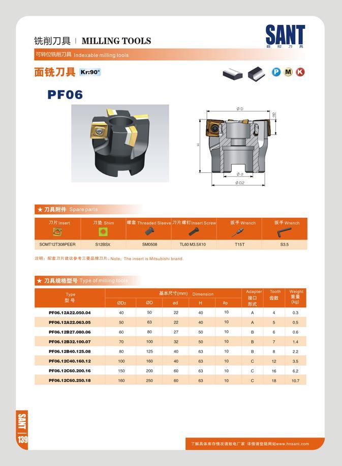 147 mm MILLING TOOLS ffiftJJft Kr:90 PF06 SANT R K7 71 H Qf )Q vg 71HS Sh m S Threaded Slocvo 7J)S ttfllmert Sc row SOMT12T306PEER S128SX SM0508 TL60U35X10 a : Каталог SANT 2016 Металлорежущий инструмент со сменными режущими пластинами Токарные резцы с СРП Расточные оправки Резьбовые державки Торцевые фрезы Корпусные сверла Стр. 141