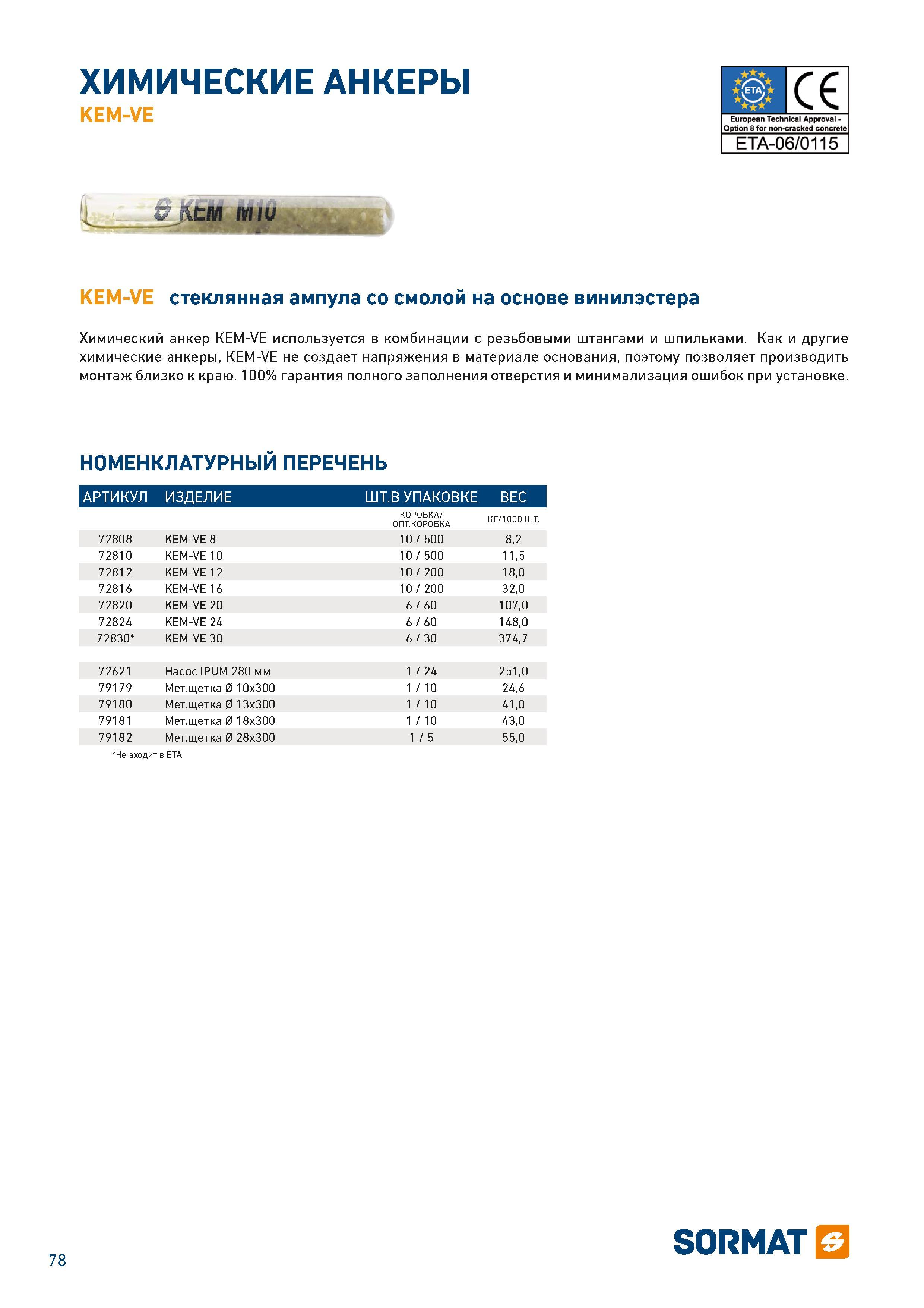 78  Каталог SORMAT 2016 Крепежная техника и системы Металлические и химические анкеры Дюбели Шурупы Установочный инструмент Монтажные ленты Уплотнительные втулки Стр. 78
