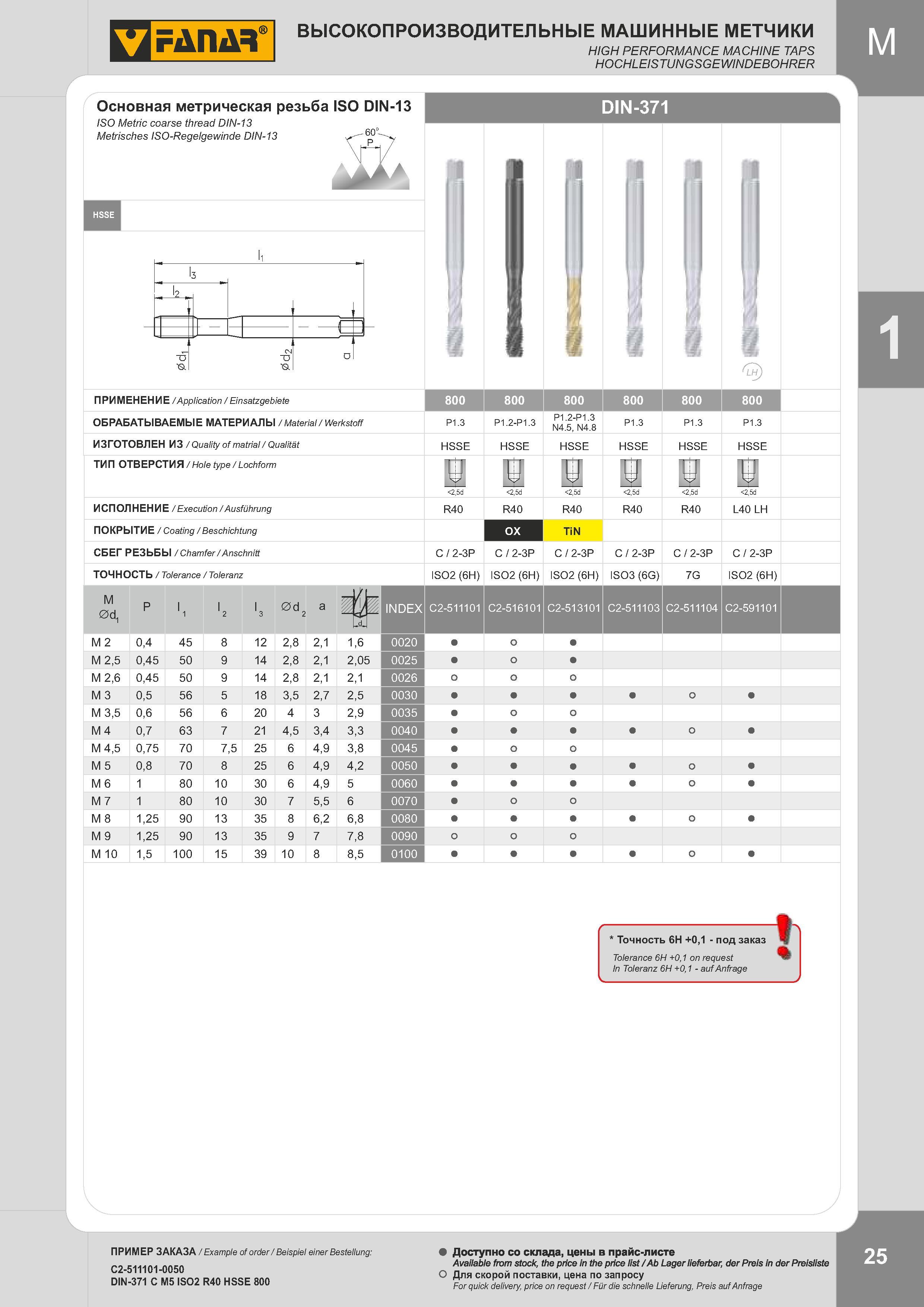 28 Производительные машинные метчики High performance machine taps Hochleistungsgewindebohrer Каталог FANAR 2014 Станочный и ручной металлорежущий инструмент для обработки резьбы Метчики Раскатники Плашки Резьбонарезные станки и приспособления Инструментальная оснастка Стр. 25