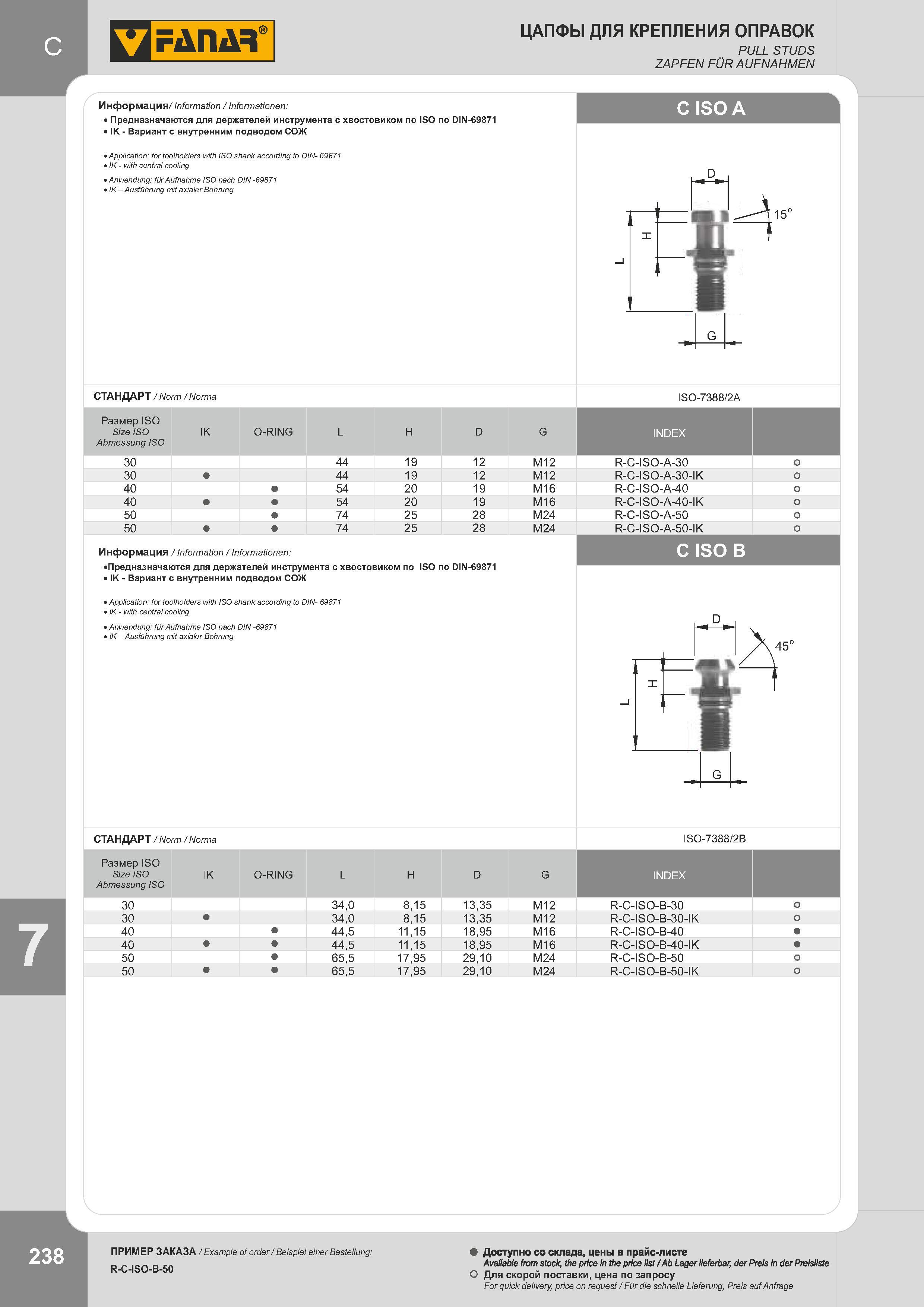 241 ЦАПФЫ ДЛЯ КРЕПЛЕНИЯ ОПРАВОК PULL STUDS ZAPFEN FÜR AUFNAHMEN Информация/ Information / Informationen: Предназначаются для держателей инструмента с хвос Каталог FANAR 2014 Станочный и ручной металлорежущий инструмент для обработки резьбы Метчики Раскатники Плашки Резьбонарезные станки и приспособления Инструментальная оснастка Стр. 238