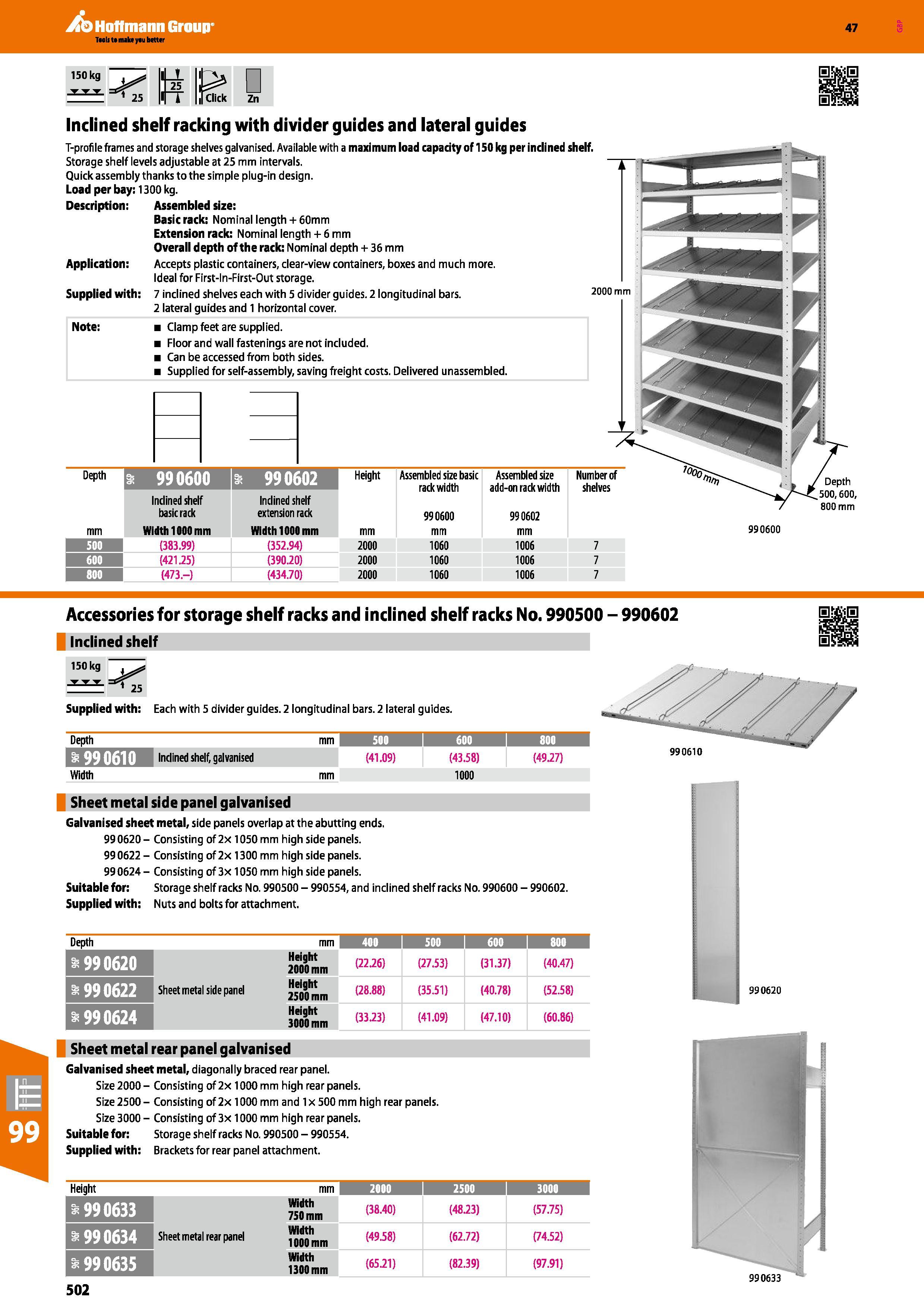 502 Hoffmann Group 47 150 kg 25 25 Inclined shelf racking with divider guides and lateral guides T-profile frames and storage shelves galvanised Avai Каталог HOFFMANN GROUP 2016 Производственная мебель для работы хранения и транспортировки в условиях промышленных предприятий и сервисных мастерских Вер. 47 ENG Стр. 502