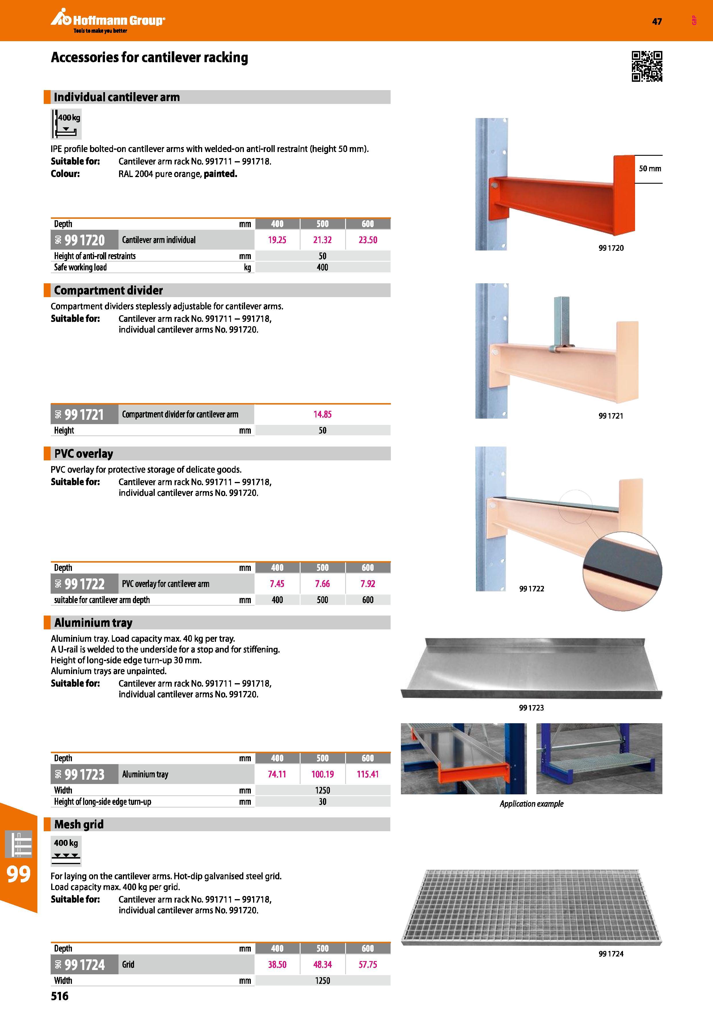 516 Hoffmann Group 47 Accessories for cantilever racking Individual cantilever arm 400kg IPE profile bolted-on cantilever arms with welded-on anti-ro Каталог HOFFMANN GROUP 2016 Производственная мебель для работы хранения и транспортировки в условиях промышленных предприятий и сервисных мастерских Вер. 47 ENG Стр. 516