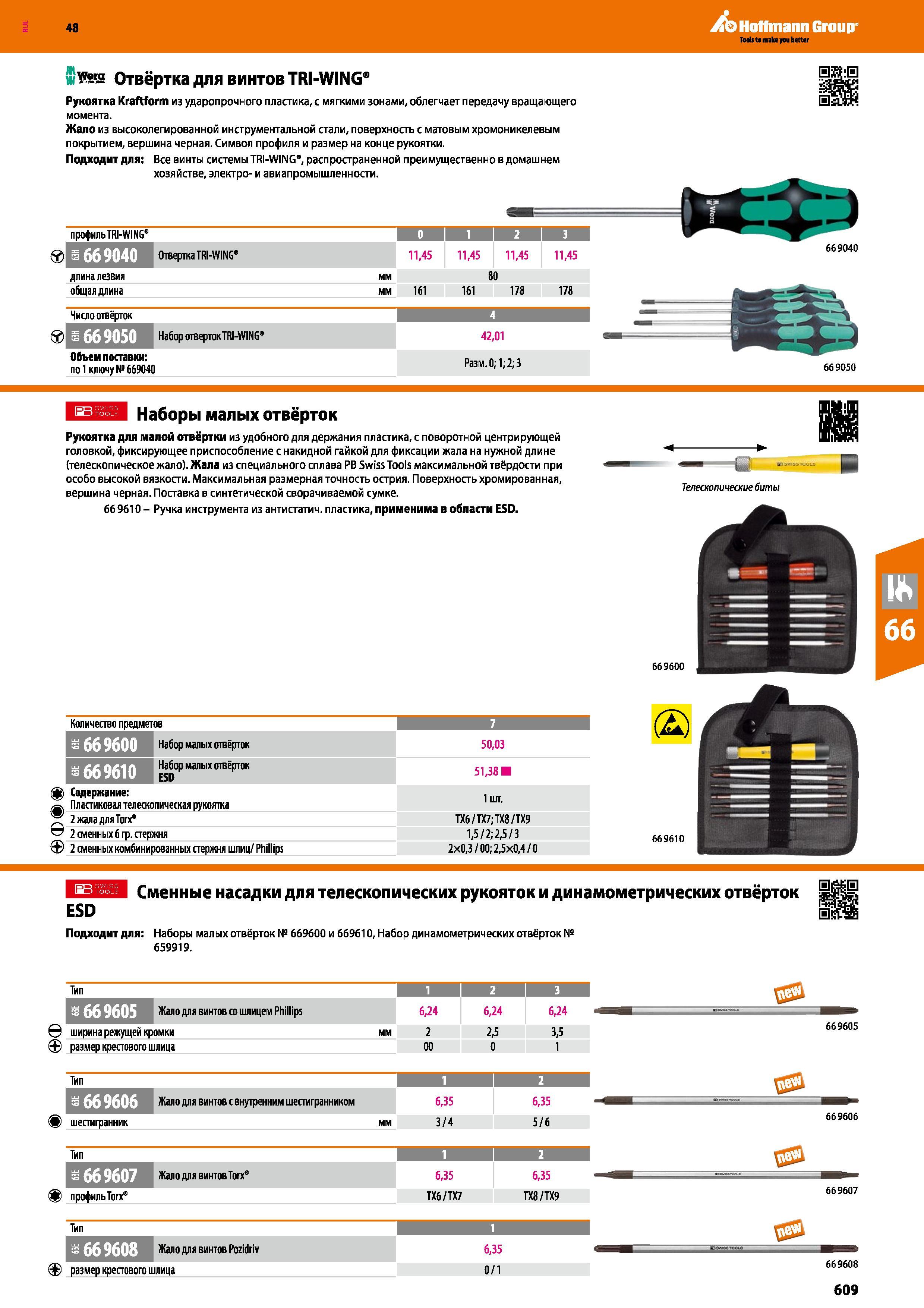 609 Отвёртка для винтов TRI-WING Рукоятка Kraftform из ударопрочного пластика, с мягкими зонами, облегчает передачу вращающего момента Жало и Каталог HOFFMANN GROUP 2017 Ручной слесарно-монтажный и контрольно-измерительный инструмент для производственных предприятиий и служб сервиса Инвентарь Стр. 609
