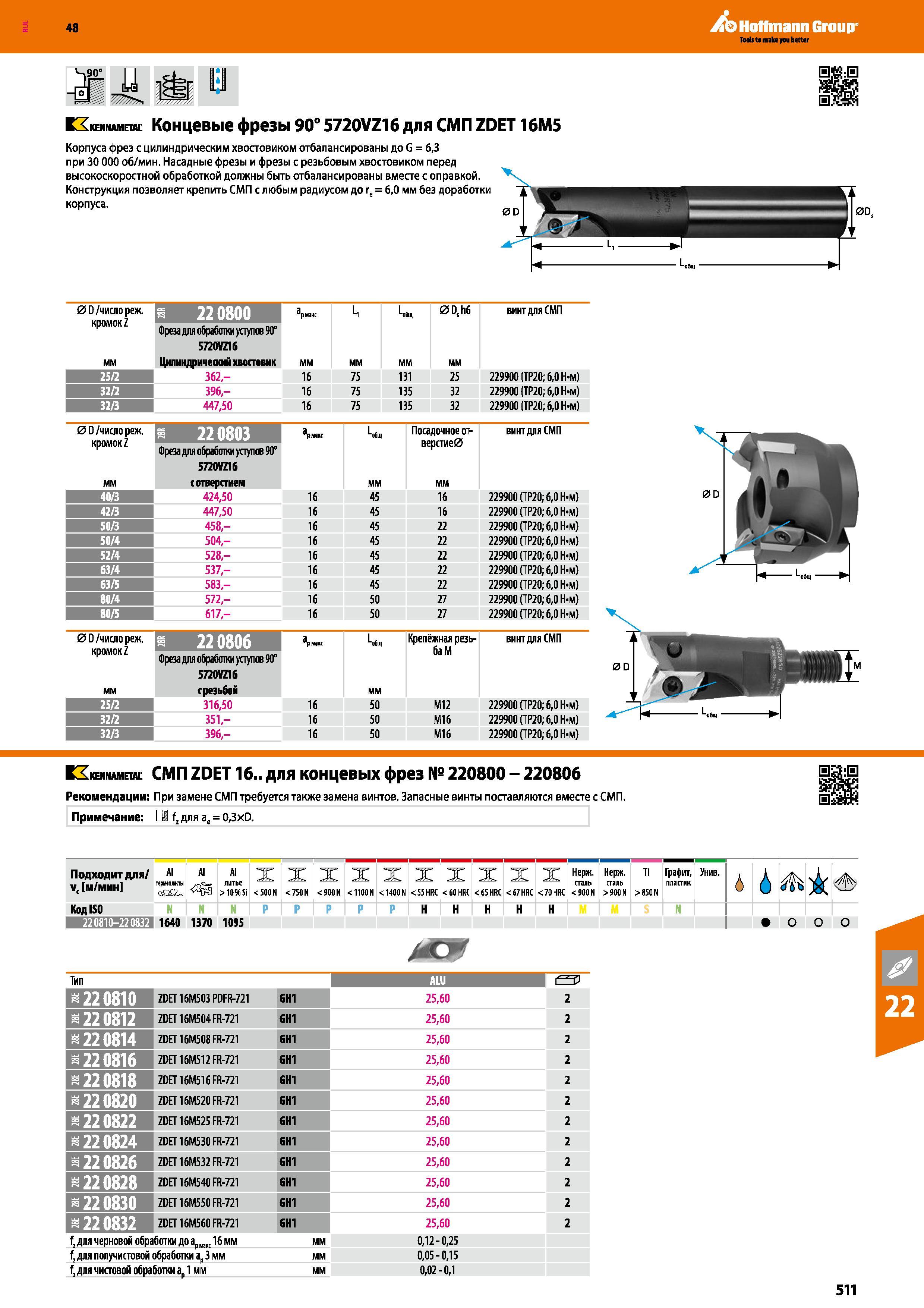 511 48 Hoffmann Group ЕХкеннамеш: Концевые фрезы 90° 5720VZ16 для СМП ZDET16М5 Корпуса фрез с цилиндрическим хвостовиком отбалансированы до G = 6,3 при 30 Каталог HOFFMANN GROUP 2017 Инструмент режущий и вспомогательный для металлорежущих промышленных станков Резцы токарные Концевые твердосплавные фрезы Зажимные патроны Стр. 511
