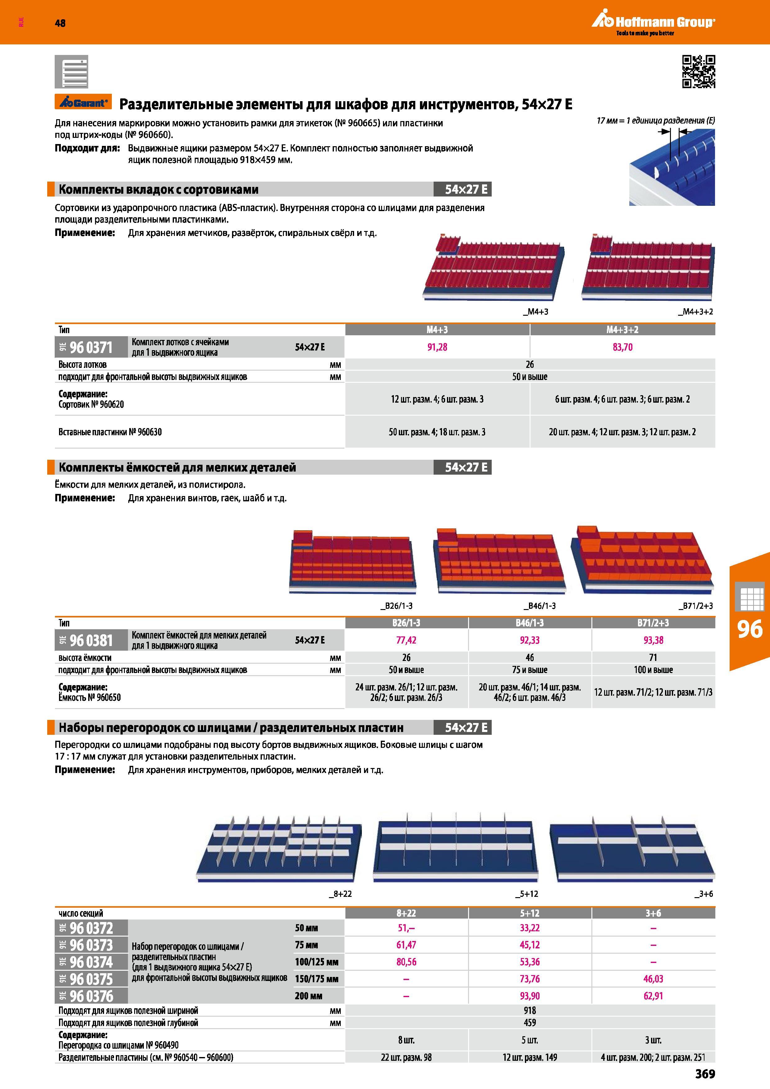 369 bGarant' Разделительные элементы для шкафов для инструментов, 54x27 Е Для нанесения маркировки можно установить рамки для этикеток (№ 960665) или Каталог HOFFMANN GROUP 2017 Мебель производственная Промышленные системы хранения Рабочие места Верстаки Автоматизированные шкафы Складское оборудование Стр. 369