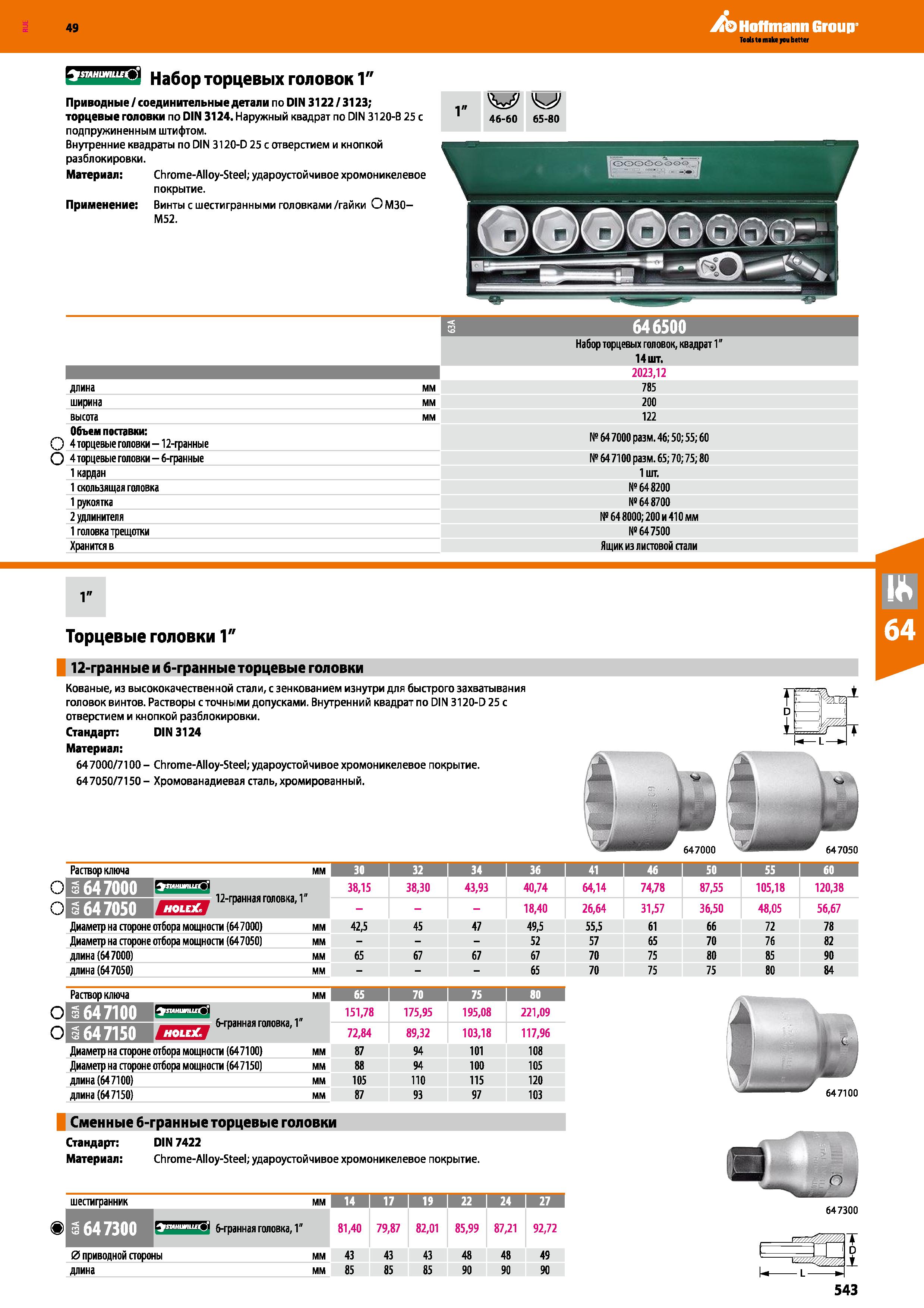 543 SnffUMUfO Набор торцевых головок Y Приводные соединительные детали по DIN 3122 3123; торцевые головки по DIN 3124 Наружный квадрат по DIN 31 Каталог HOFFMANN GROUP 2018 Инструмент ручной Слесарный и механизированный Измерительные приборы и инструменты Производственный инвентарь Стр. 543
