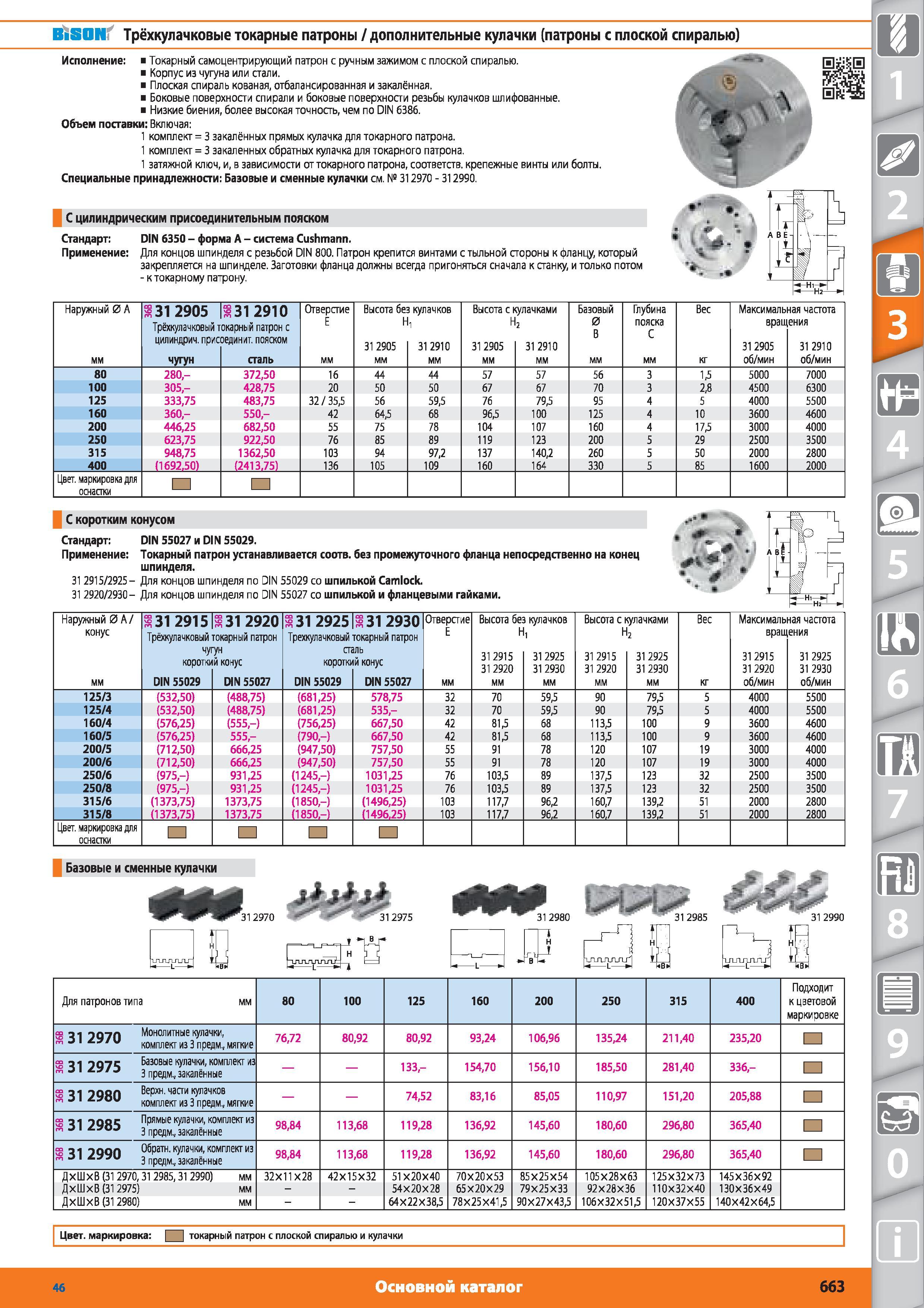 663 BiSON Трёхкулачковые токарные патроны от Hoffmann Group Дополнительные кулачки (патроны с плоской спиралью) Токарный самоцентрирующий патрон с ручным Каталог HOFFMANN GROUP 2015 № 46 на русском Инструмент Оборудование Инвентарь Комплексные технологические решения и поставки Стр. 663
