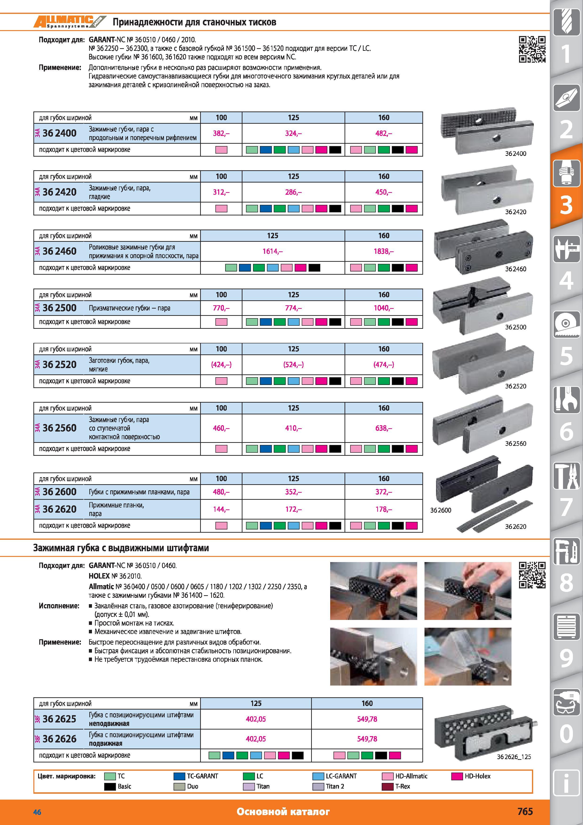765 Принадлежности для станочных тисков от Hoffmann Group Подходит для GARANT-NC 360510 0460 2010 362250- 362300 а также с базовой губкой 361500-361520 по Каталог HOFFMANN GROUP 2015 № 46 на русском Инструмент Оборудование Инвентарь Комплексные технологические решения и поставки Стр. 765