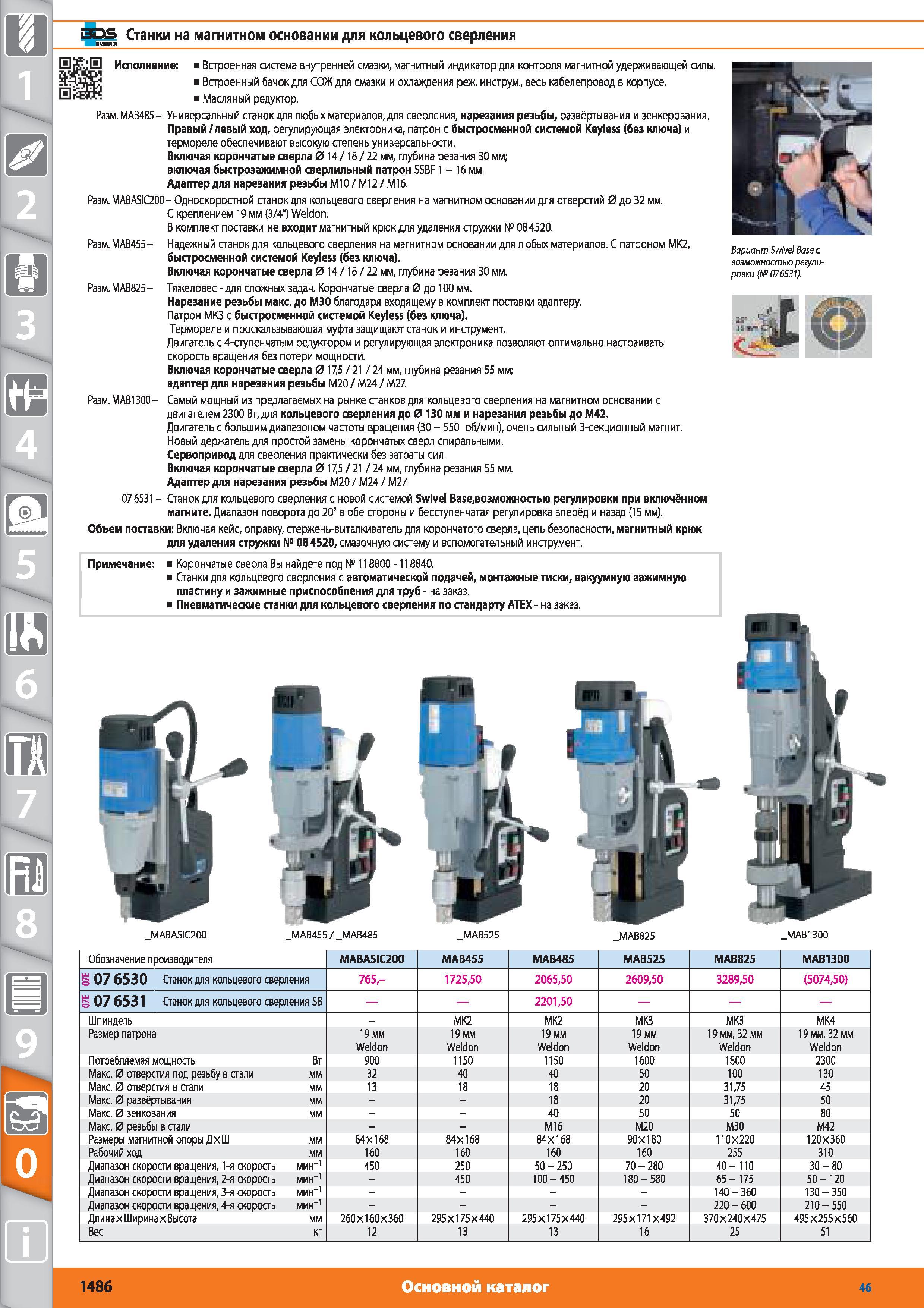 1486 Станки на магнитном основании для кольцевого сверления от Hoffmann Group Вариант Swivel Base с возможностью регулировки (076531) Встроенная система вн Каталог HOFFMANN GROUP 2015 № 46 на русском Инструмент Оборудование Инвентарь Комплексные технологические решения и поставки Стр. 1486