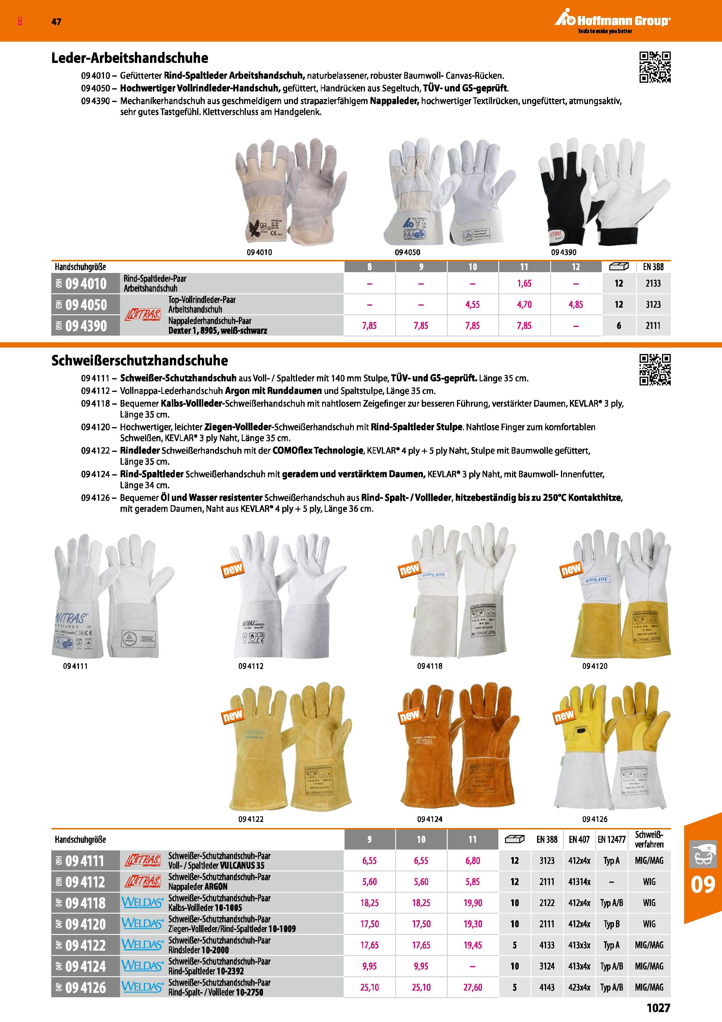 1027 Leder-Arbeitshandschuhe 09 4010 - Gefütterter Rind-Spaltleder Arbeitshandschuh, naturbelassener, robuster Baumwoll- Canvas-Rücken 094050 - Hochwe Каталог HOFFMANN GROUP 2016 Ручной слесарно-монтажный и контрольно-измерительный инструмент и приборы для предприятий машиностроения и мастерских сервисного обслуживания 47 версия издания Стр. 1027 DEU