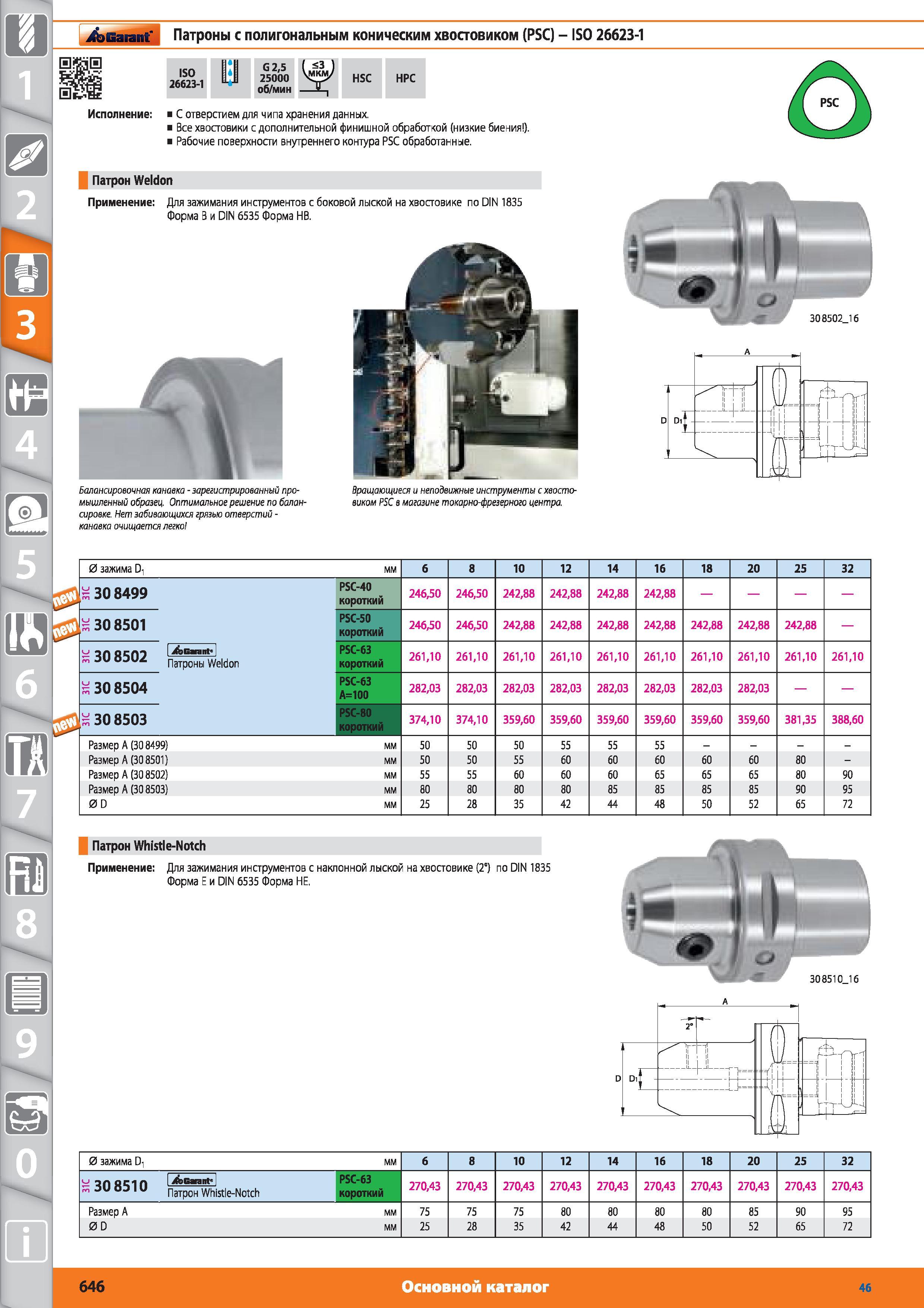 646 Патроны с полигональным коническим хвостовиком (PSC) ISO 26623-1 от Hoffmann Group G 25 25000 об/мин HSC НРС С отверстием для чипа хранения данных Все Каталог HOFFMANN GROUP 2015 № 46 на русском Инструмент Оборудование Инвентарь Комплексные технологические решения и поставки Стр. 646