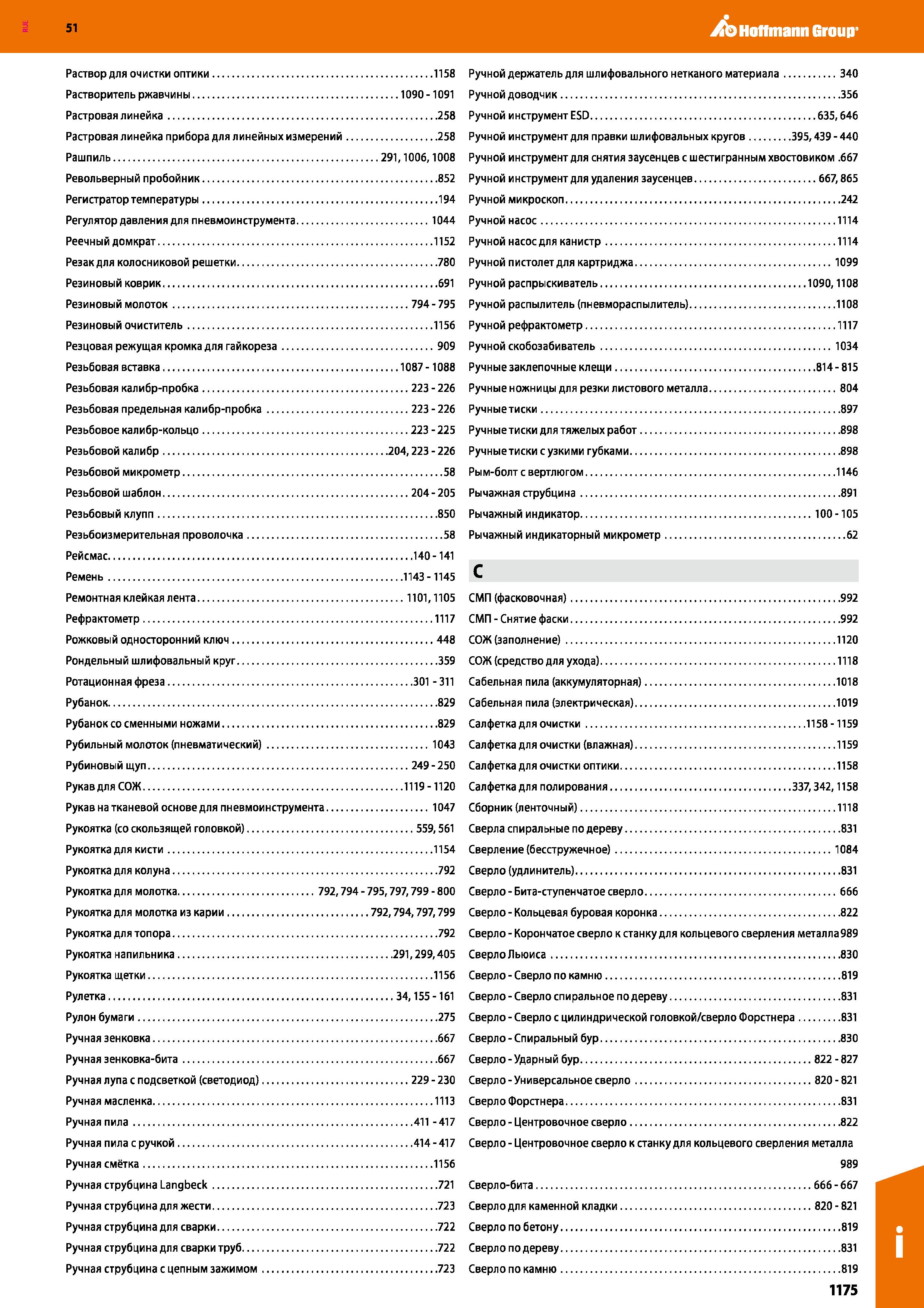 1175 Hoffmann Group 51 Раствор для очистки оптики 1158 Растворитель ржавчины 1090 -1091 Растровая линейка 258 Растровая линейка прибора для линейных и Каталог HOFFMANN GROUP 2020 Измерительный и ручной инструмент Инвентарь Абразивы Шлифовальные и отрезные круги Электроинструмент Пневмоинструмент Штангенциркули Стр. 1175