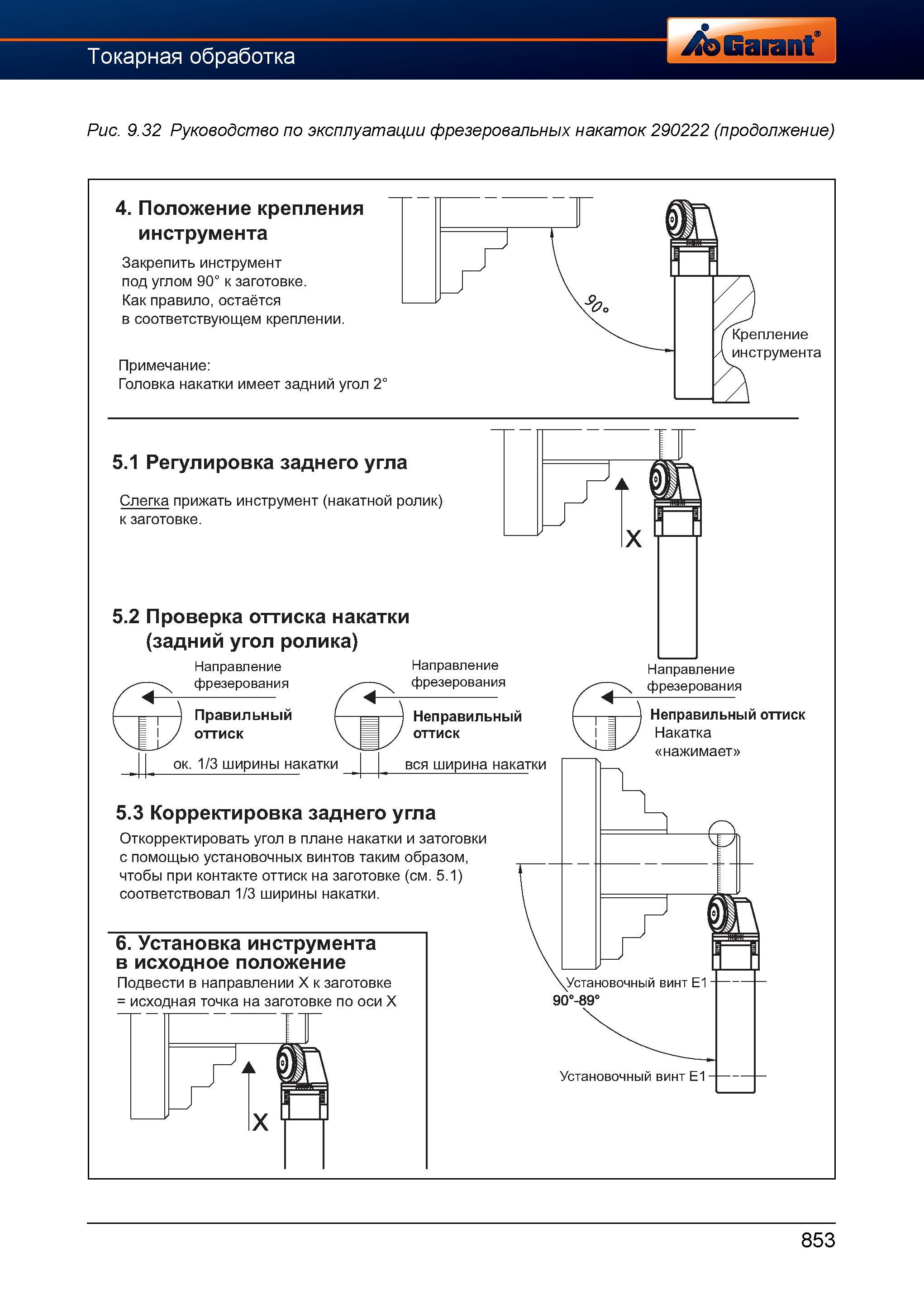 880 Руководство по эксплуатации фрезеровальных накаток Положение крепления инструмента Закрепить инструмент под углом 90° к заготовке Как прав Справочник HOFFMANN GROUP 2012 Обработка материалов резанием Garant ToolScout Металлорежущий инструмент и инструментальная оснастка для станков Стр. 853