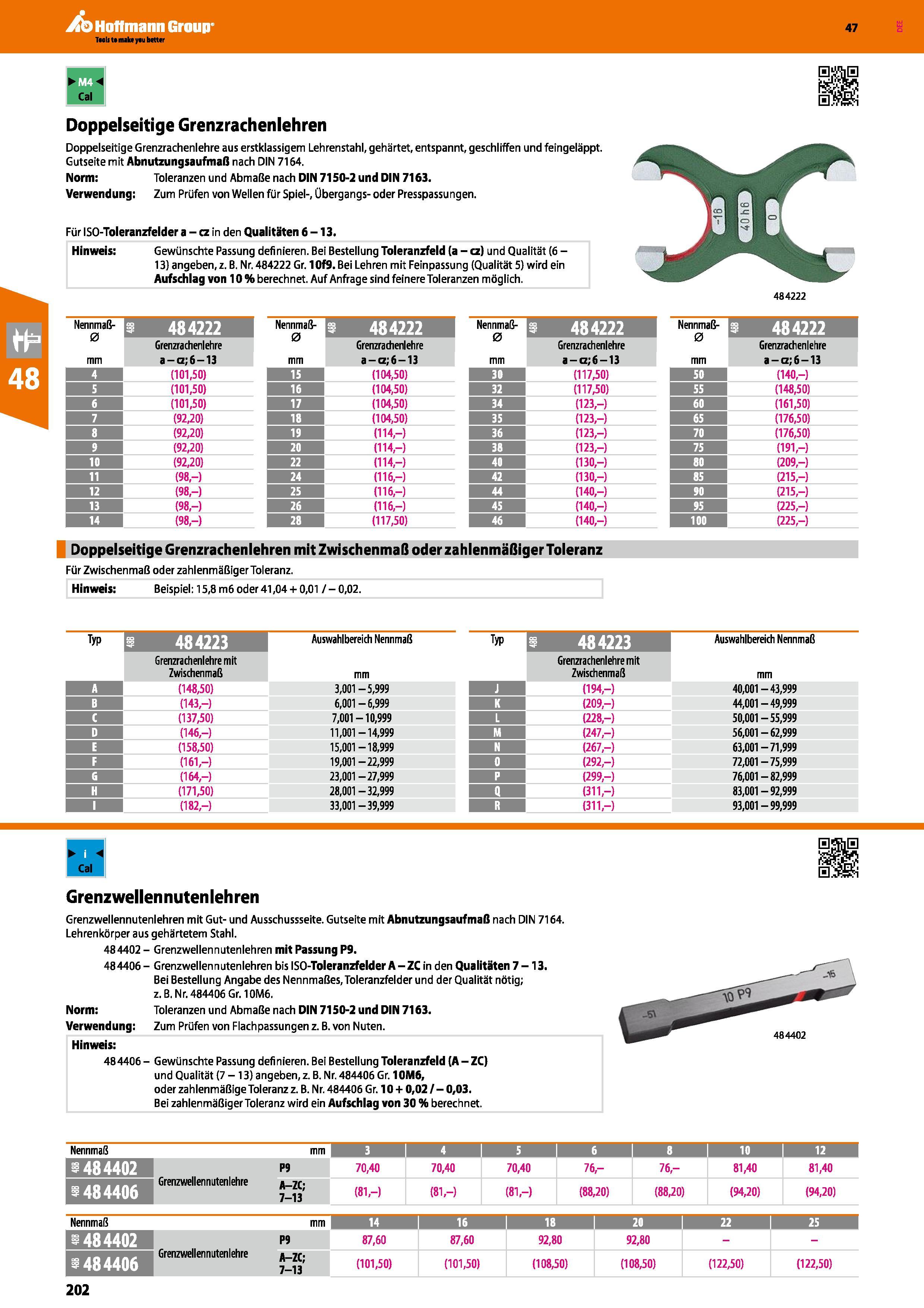 202 Doppelseitige Grenzrachenlehren Doppelseitige Grenzrachenlehre aus erstklassigem Lehrenstahl, gehärtet, entspannt, geschliffen und feingeläppt Gu Каталог HOFFMANN GROUP 2016 Ручной слесарно-монтажный и контрольно-измерительный инструмент и приборы для предприятий машиностроения и мастерских сервисного обслуживания 47 версия издания Стр. 202 DEU