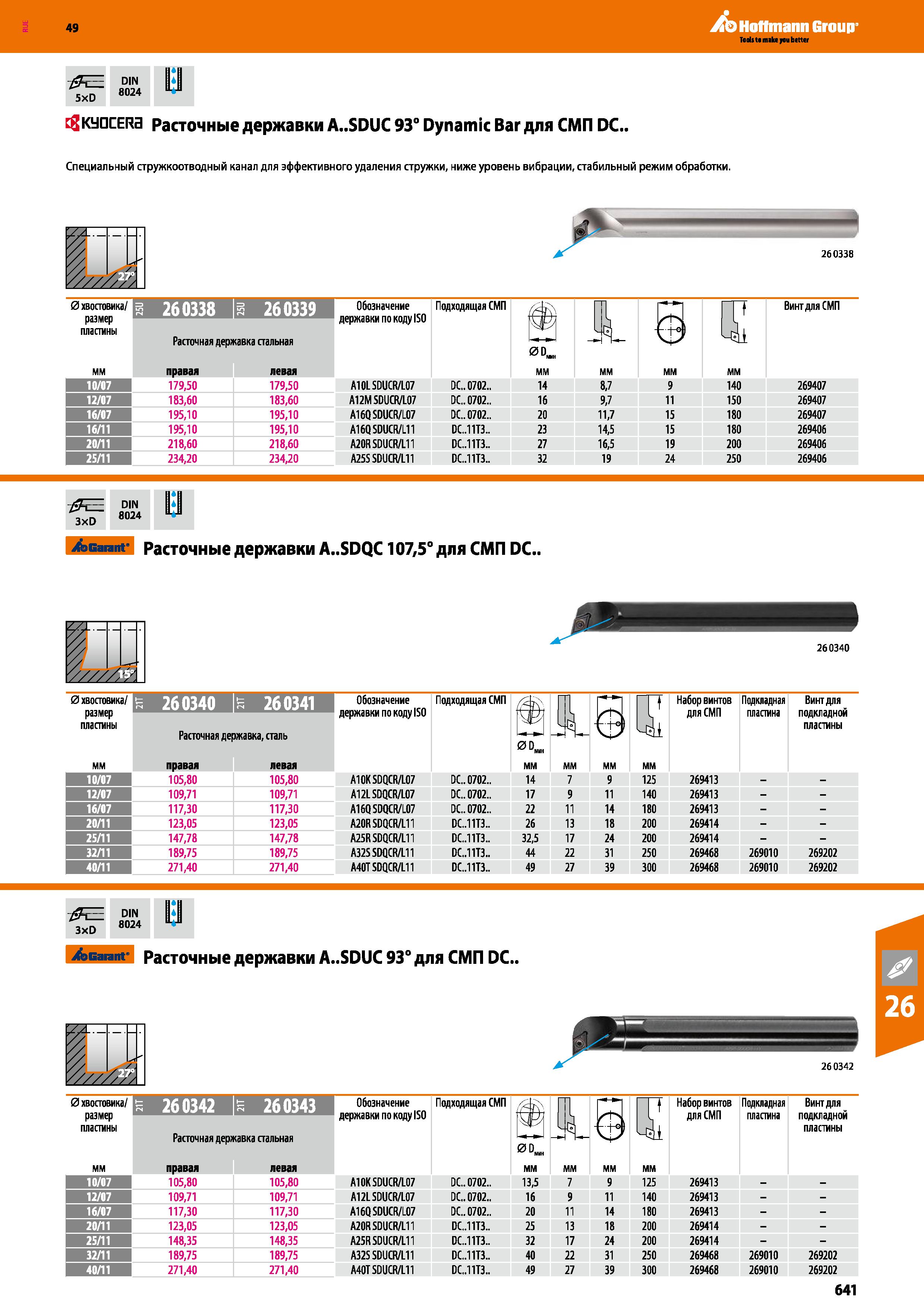641 cgKyacERa Расточные державки A SDUC 93° Dynamic Ваг для СМП DC Специальный стружкоотводный канал для эффективного удаления стружки, н Каталог HOFFMANN GROUP 2018 Профессиональный режущий и вспомогательный инструмент для промышленного оборудования Сверла Фрезы Метчики Державки Стр. 641