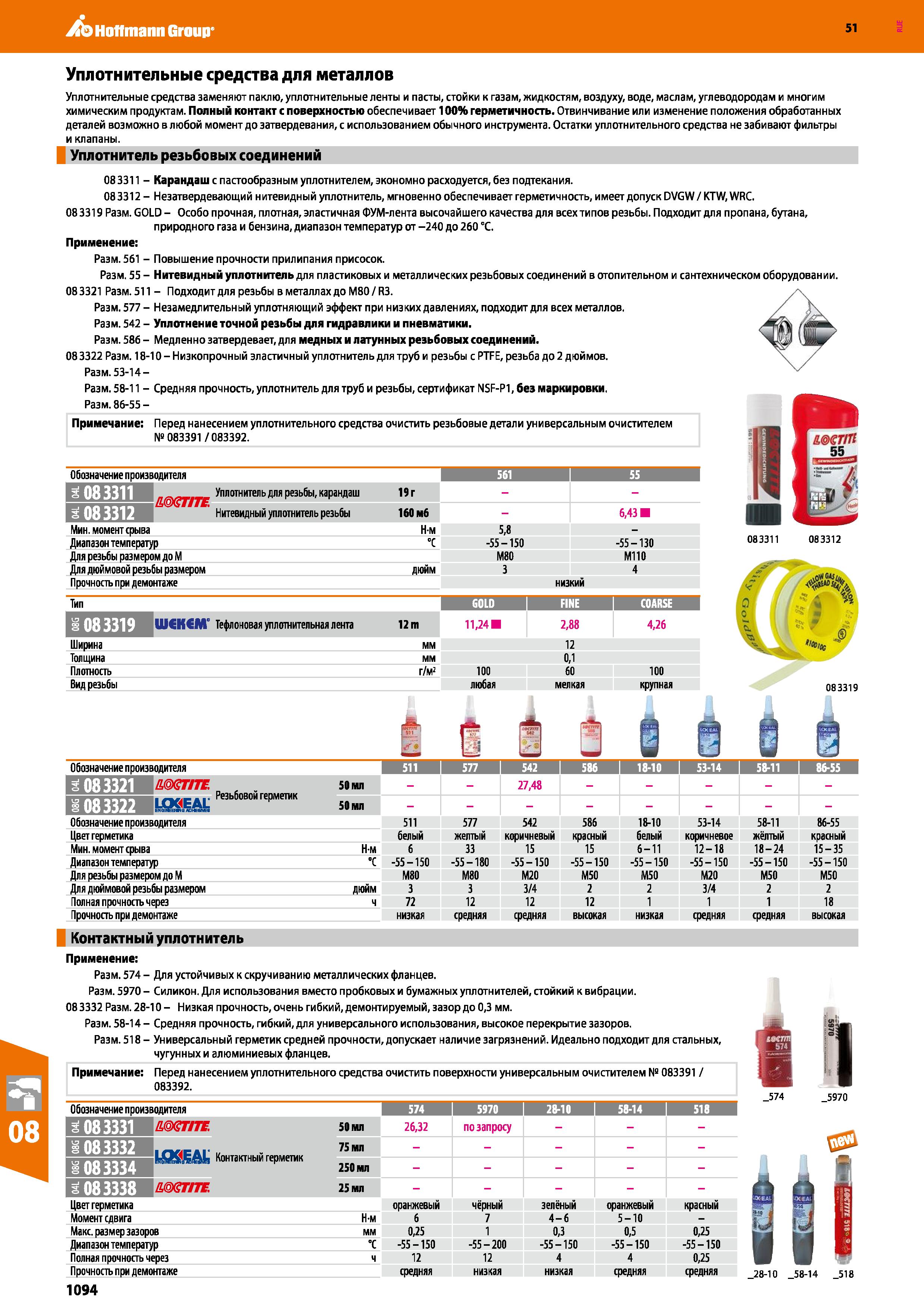 1094 Hoffmann Group 51 Уплотнительные средства для металлов Уплотнительные средства заменяют паклю, уплотнительные ленты и пасты, стойки к газам, жидк Каталог HOFFMANN GROUP 2020 Измерительный и ручной инструмент Инвентарь Абразивы Шлифовальные и отрезные круги Электроинструмент Пневмоинструмент Штангенциркули Стр. 1094