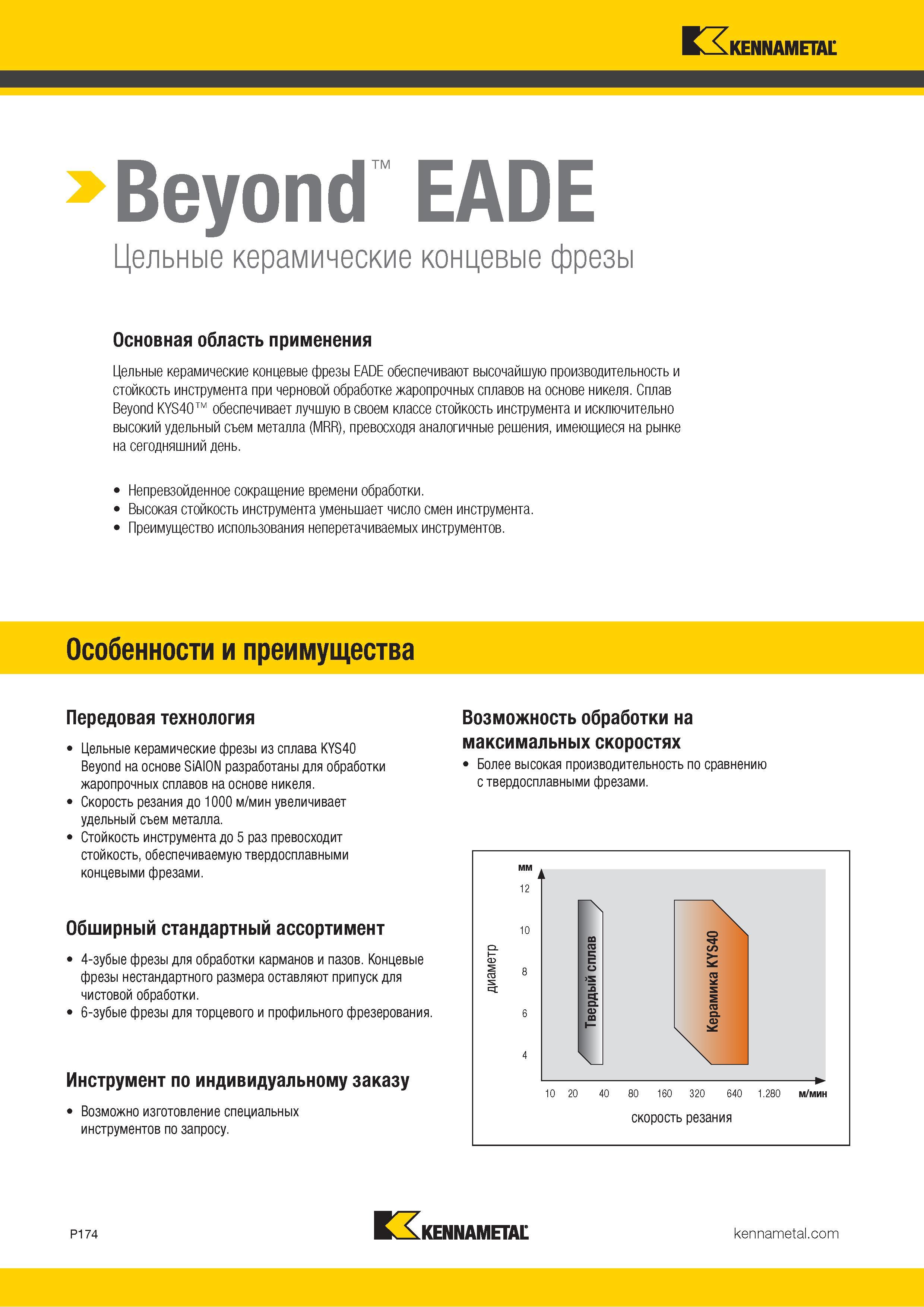 1028 Цельные керамические фрезы EADE Стойкость фрезерного инструмента до 5 раз превосходит стойкость обеспечиваемую твердосплавными концевыми фрезами Каталог KENNAMETAL 2018 Режущий инструмент для обработки отверстий в металлах и сплавах Быстрорежущие метчики и раскатники Сборные фрезы с СРП и твердосплавные Стр. P174