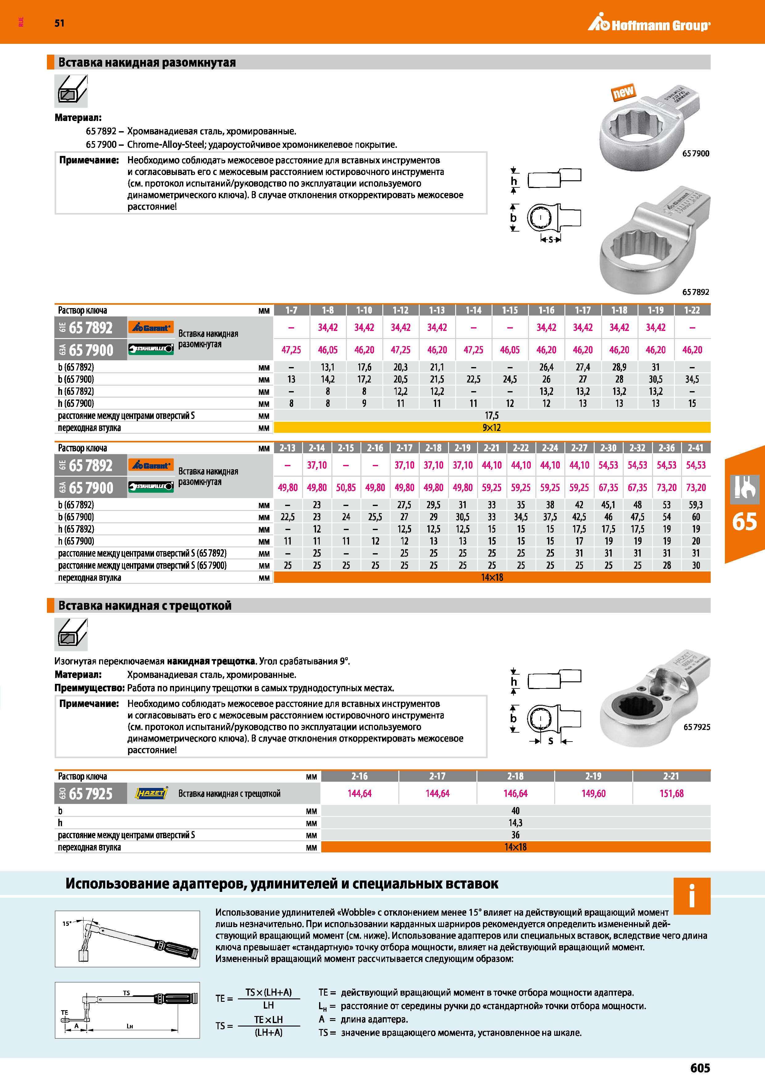 605 Hoffmann Group 51 Вставка накидная разомкнутая Материал: 657892 - Хромванадиевая сталь, хромированные 65 7900 - Chrome-Alloy-Steel; удароустойчив Каталог HOFFMANN GROUP 2020 Измерительный и ручной инструмент Инвентарь Абразивы Шлифовальные и отрезные круги Электроинструмент Пневмоинструмент Штангенциркули Стр. 605