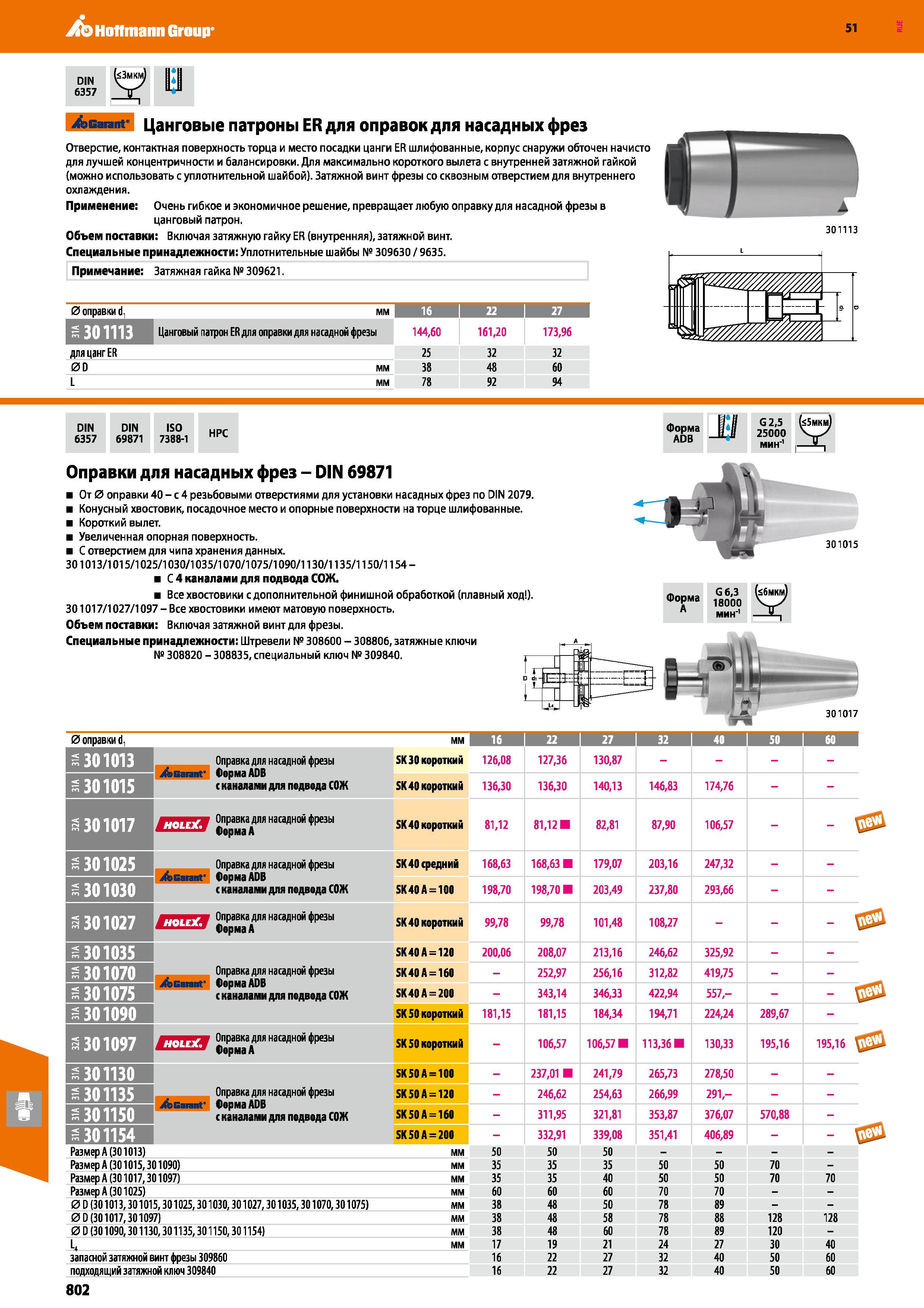 802 Hoffmann Group 51 DIN 6357 Garant Цанговые патроны ER для оправок для насадных фрез Отверстие, контактная поверхность торца и место посадки цанги Каталог HOFFMANN GROUP 2020 Режущий и вспомогательный инструмент для металлорежущих станков с ЧПУ и универсальных Сверла Фрезы Метчики Резцы Развертки Оснастка инструментальная Стр. 802