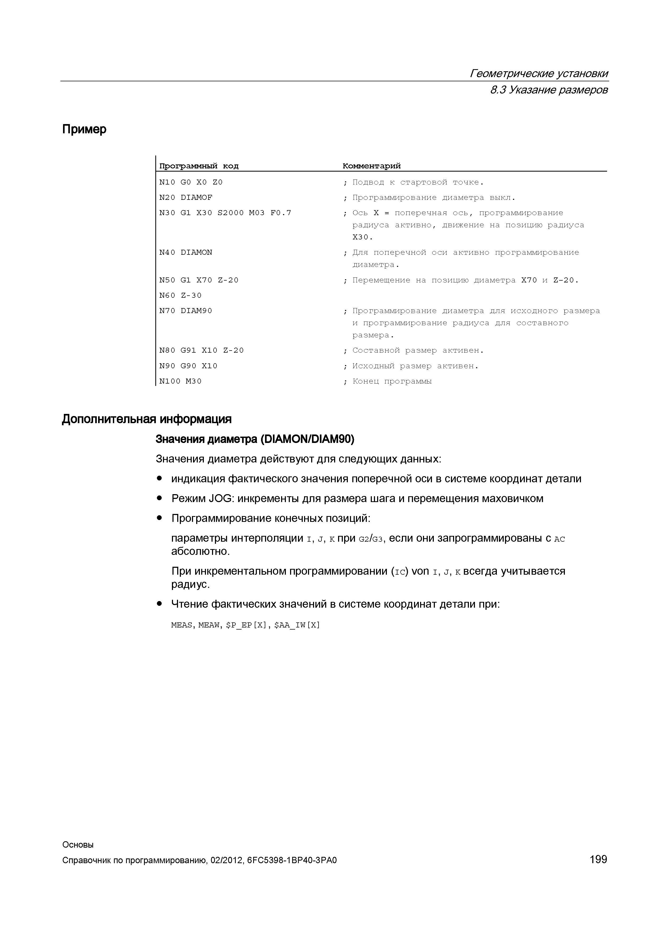 199 Программирование диаметра для исходного размера и программирование радиуса для составного размера Составной размер активен Исходный размер а Справочник SIEMENS 2012 Пользователя Основы программирования стоек ЧПУ Sinumerik 840D sl 828D Металлообрабатывающее оборудование Стр. 199