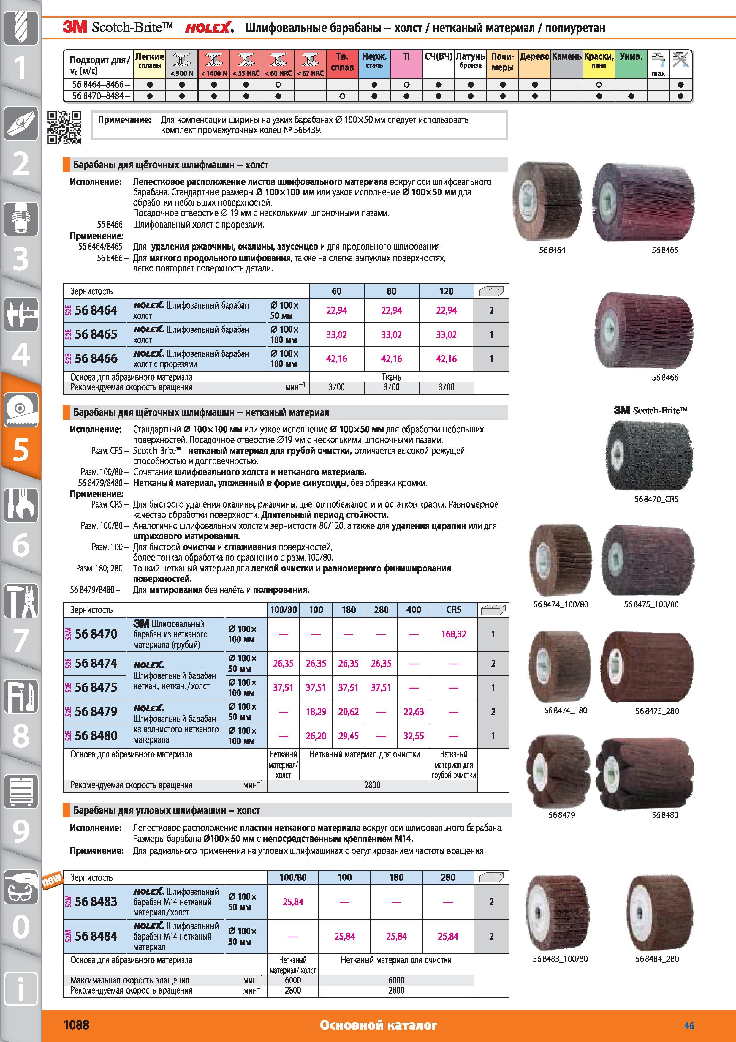 1088 ЗМ Scotch-Brite Шлифовальные барабаны от Hoffmann Group холст нетканый материал полиуретан Подходит для Vc м/с Легкие сплавы 900 N 1400 N 55 HRC 60 HR Каталог HOFFMANN GROUP 2015 № 46 на русском Инструмент Оборудование Инвентарь Комплексные технологические решения и поставки Стр. 1088