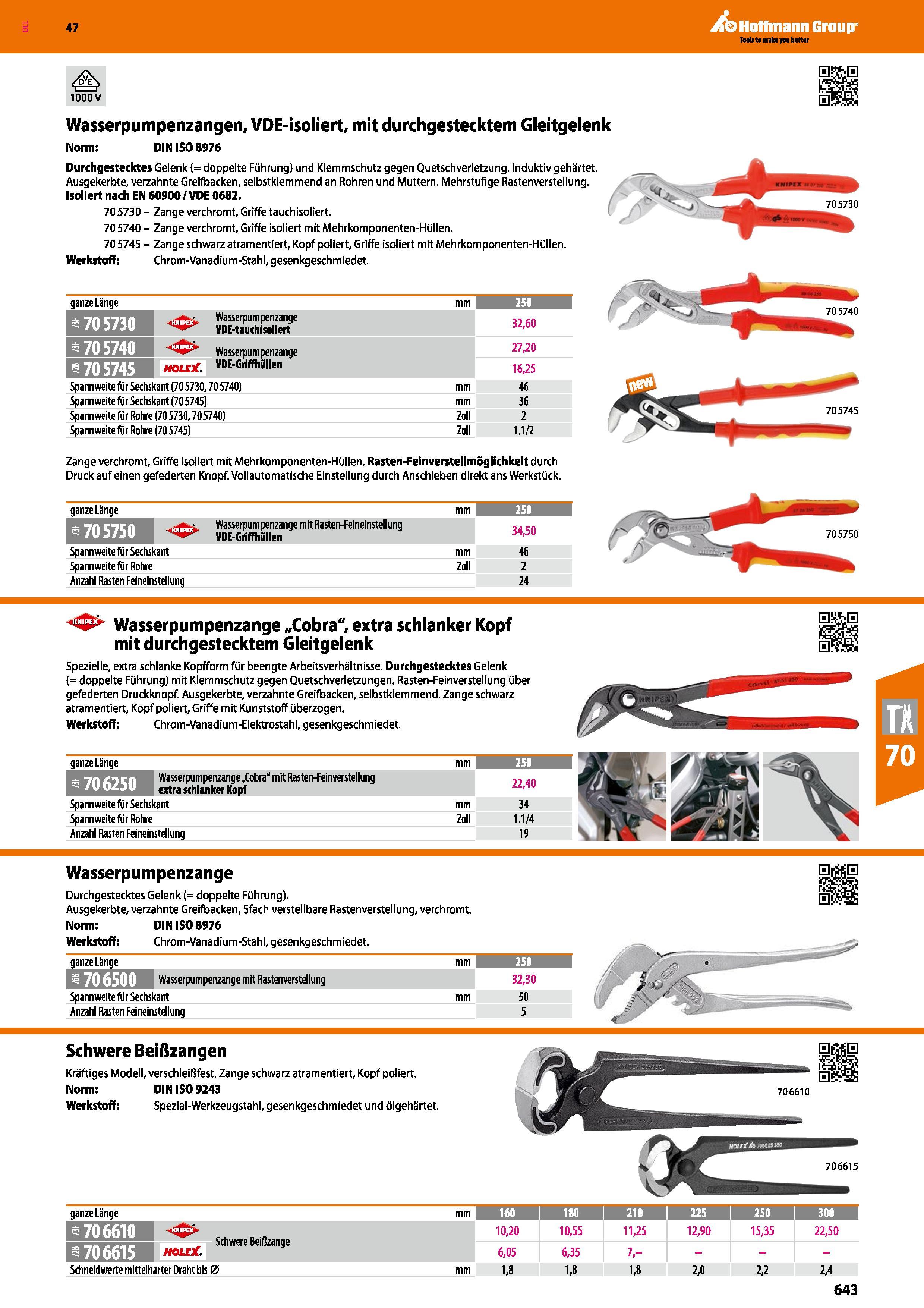 643 /dve\ 1000 V H3s8 Wasserpumpenzangen, VDE-isoliert, mit durchgestecktem Gleitgelenk Norm DIN ISO 8976 Durchgestecktes Gelenk (= doppelte Führung) Каталог HOFFMANN GROUP 2016 Ручной слесарно-монтажный и контрольно-измерительный инструмент и приборы для предприятий машиностроения и мастерских сервисного обслуживания 47 версия издания Стр. 643 DEU